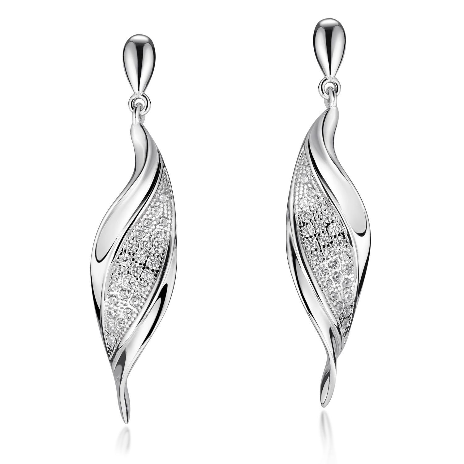 Materia Paar Ohrhänger Damen Silber Zirkonia Ohrringe gedreht SO-142, 925 Sterling Silber, rhodiniert