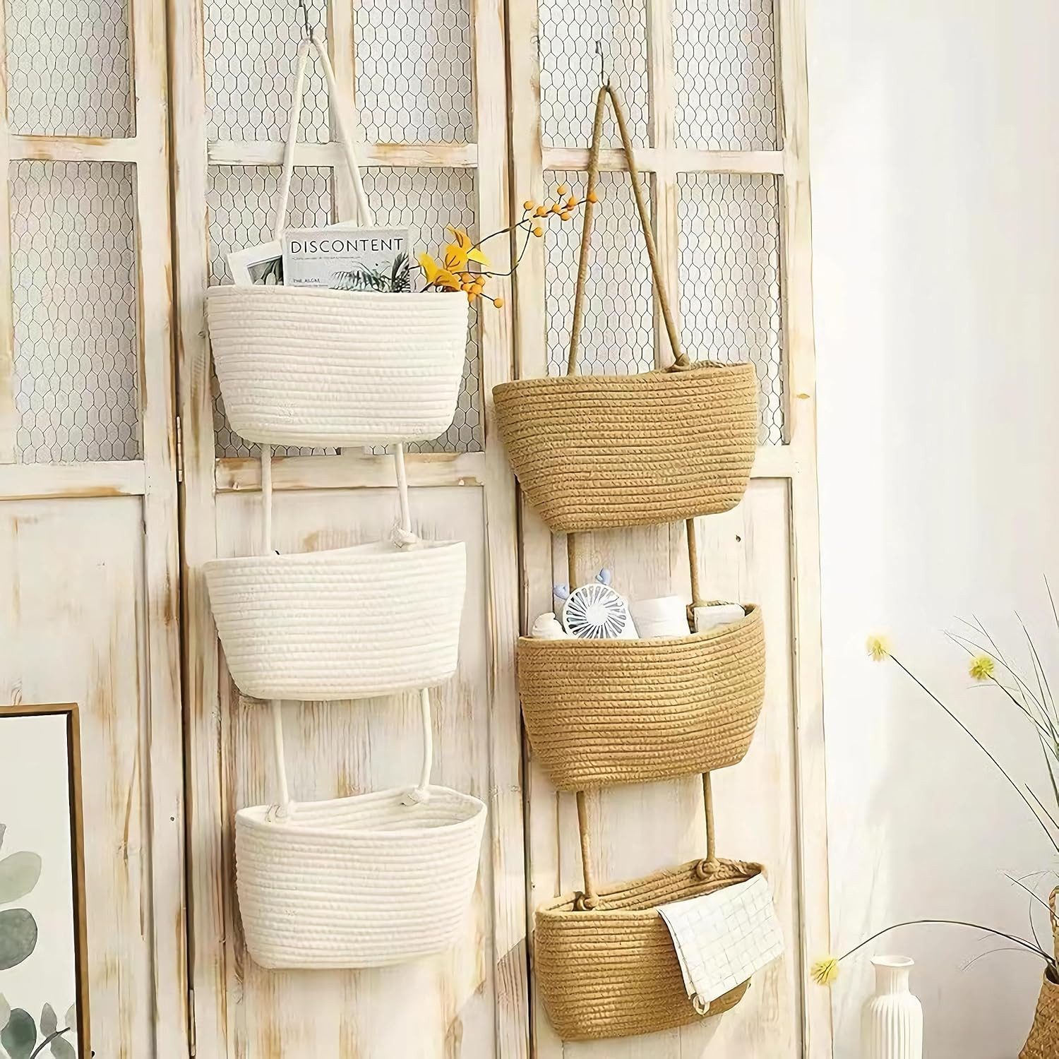 Coonoor Hängekorb 3 Etagen Hängender Wand Aufbewahrung Dekorative Blumenampel, Wandkorb Aufbewahrung Kinderzimmer Wandkorb Boho Küche Dekor Korb