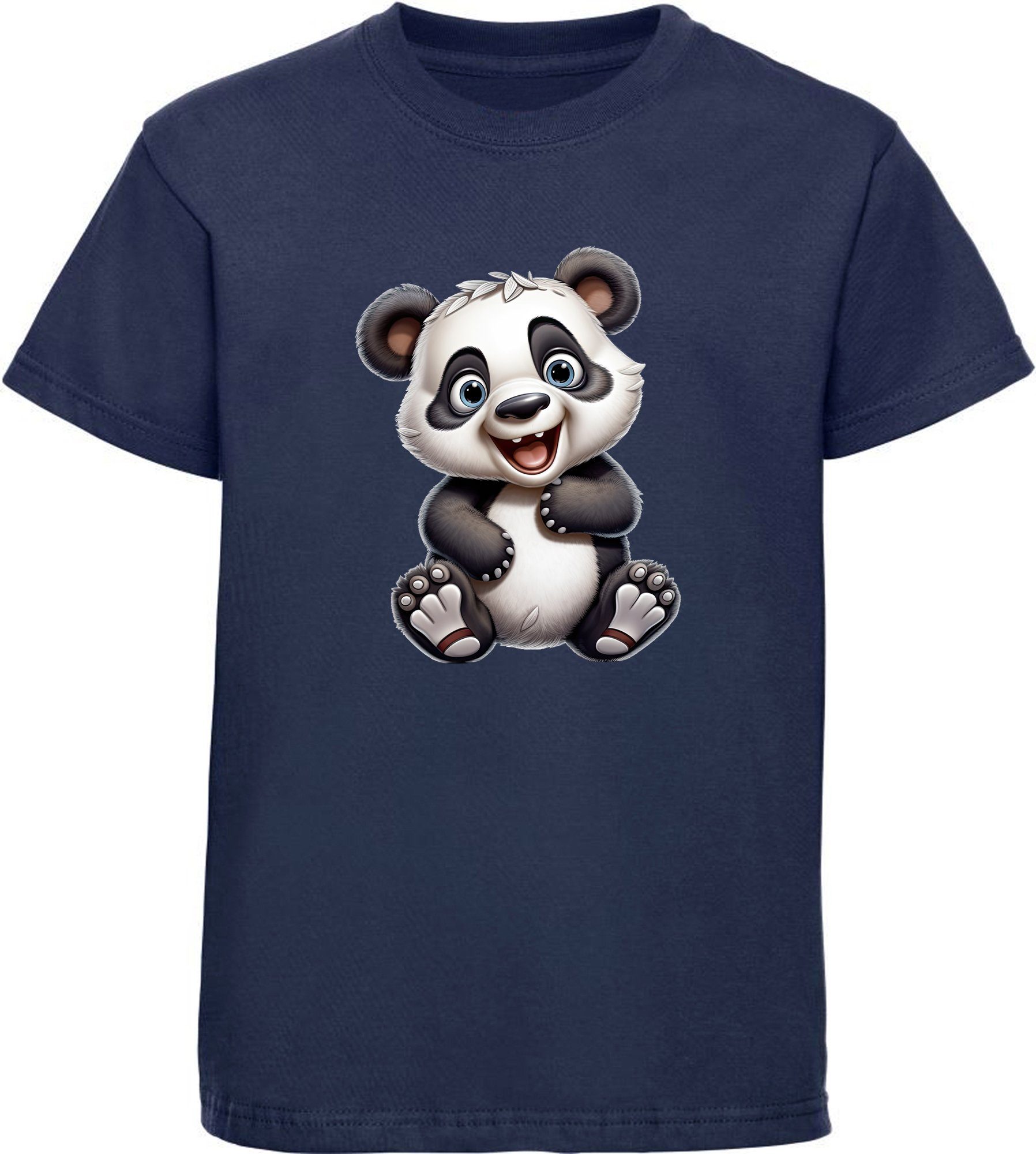 MyDesign24 T-Shirt Kinder Wildtier Print Shirt bedruckt - Baby Panda Bär Baumwollshirt mit Aufdruck, i277 navy blau