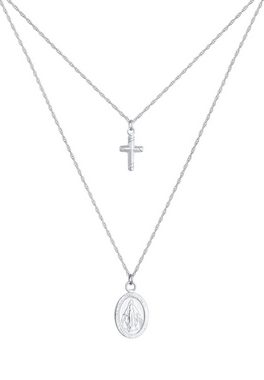 Elli Ketten-Set Layer Kreuz Marienbild 925 Sterling Silber, Kreuz