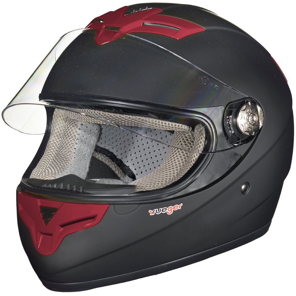 rueger-helmets Motorradhelm RT-823 Integralhelm Motorradhelm Integral  Motorrad Roller Quad Helm ruegerRT-823 Matt Schwarz Burgund XXS