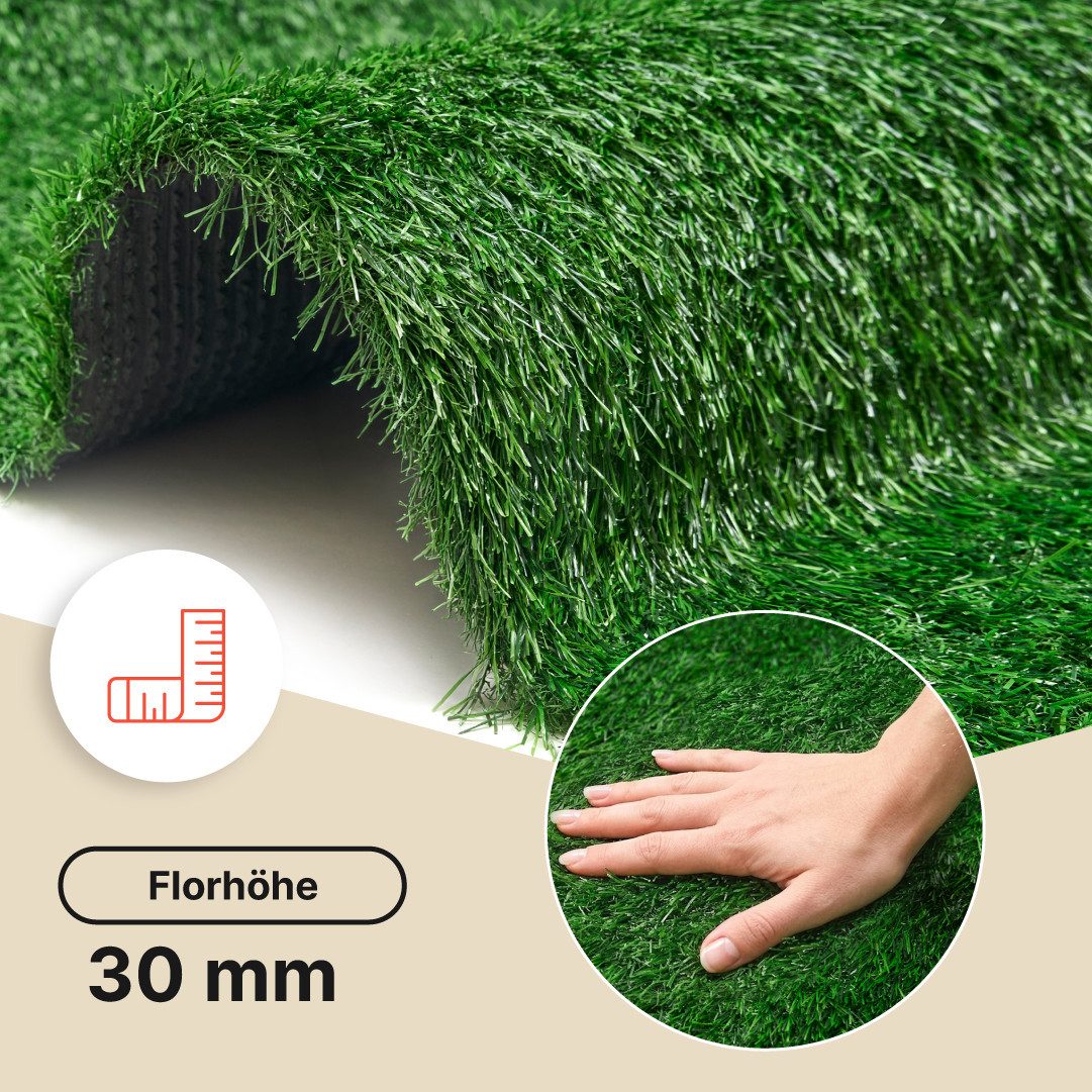Tapiso Kunstrasen VERDE, rechteckig, Höhe: 30 mm, UV-beständig, pflegeleicht, wetterfest für Garten & Terrasse