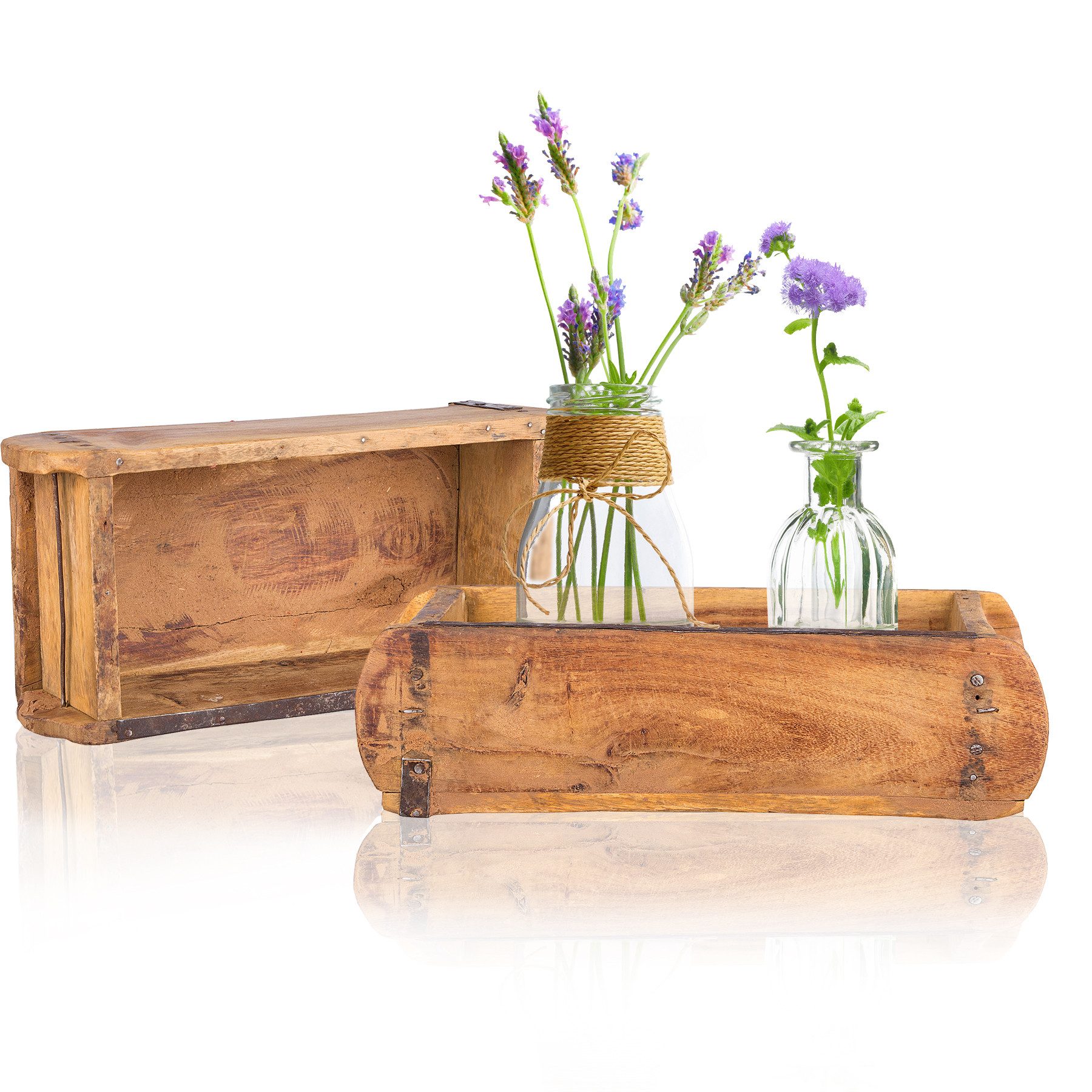 BigDean Holzkiste Ziegelform Vintage Unikat aus recyceltem Altholz – Rustikale Deko-Box (Set, 2 St., Ziegelform), Vintage recycling Ziegelform, Unikat