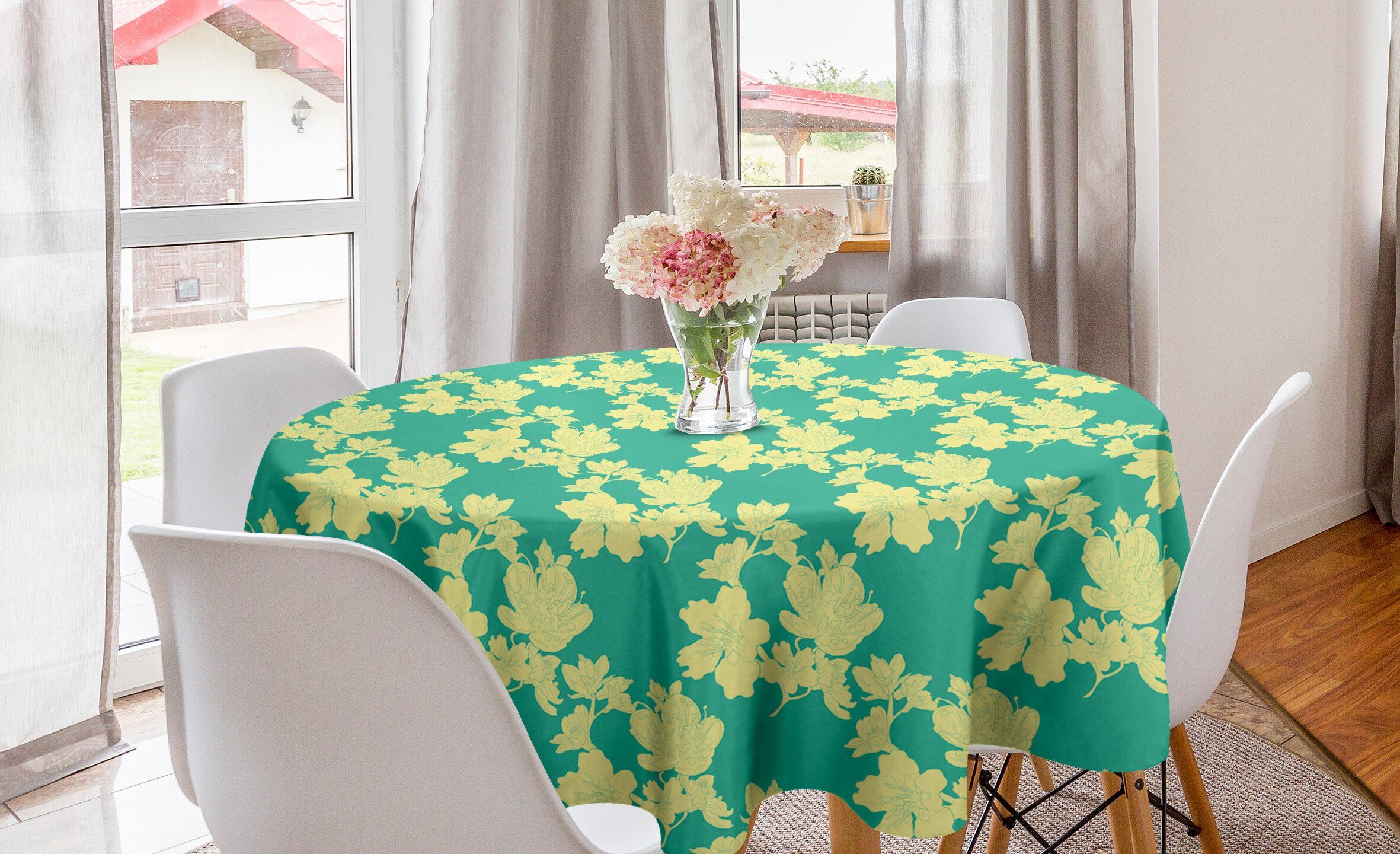 Tischdecke Küche Abakuhaus Abdeckung Pflanzen Kreis für Blumen-Blüten Dekoration, Tischdecke Mandelblüte Esszimmer
