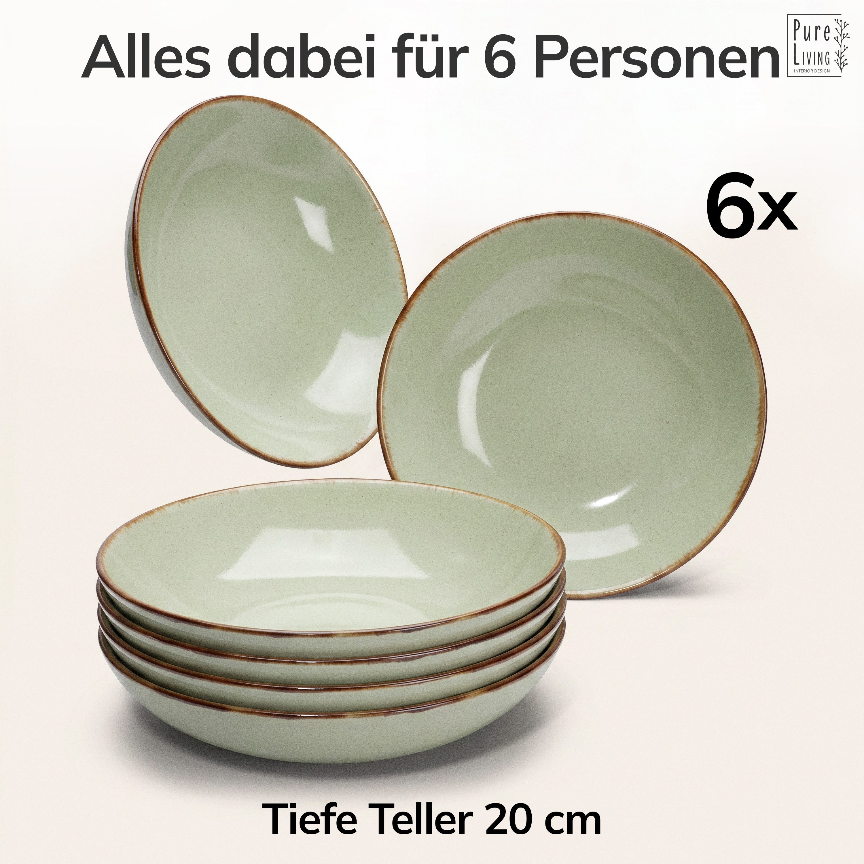 PURE LIVING INTERIOR DESIGN Geschirr-Set Suppenteller 6er 20cm »Rustic«, Steingut, Mintgrün (6-tlg), 6 Personen, Steingut – Bild 5 von 5