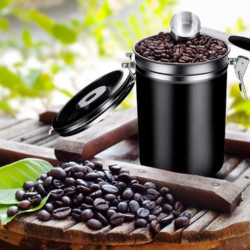 Bedee Kaffeedose Kaffeedosen Luftdicht Kaffeebehälter Edelstahl Kaffeebohnenbehälter, Edelstahl, (1-tlg., Kaffeebehälter Edelstahl mit Messlöffel), für Kaffeebohnen Kaffeepulver Tee Nüsse Kakao Aufbewahrung 1.5L