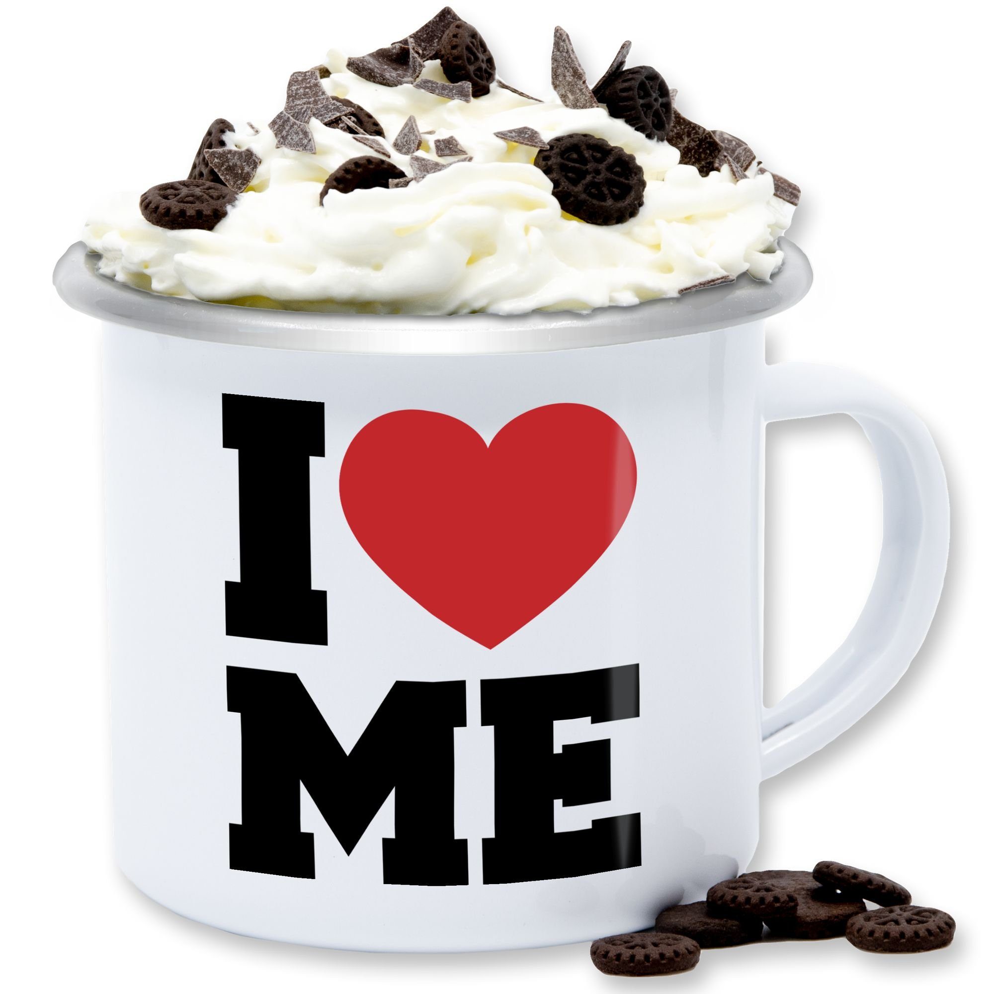 Shirtracer Tasse I love me - Selbstverliebt Narzissmus Ich liebe mich, Stahlblech, Statement 3 Weiß Silber