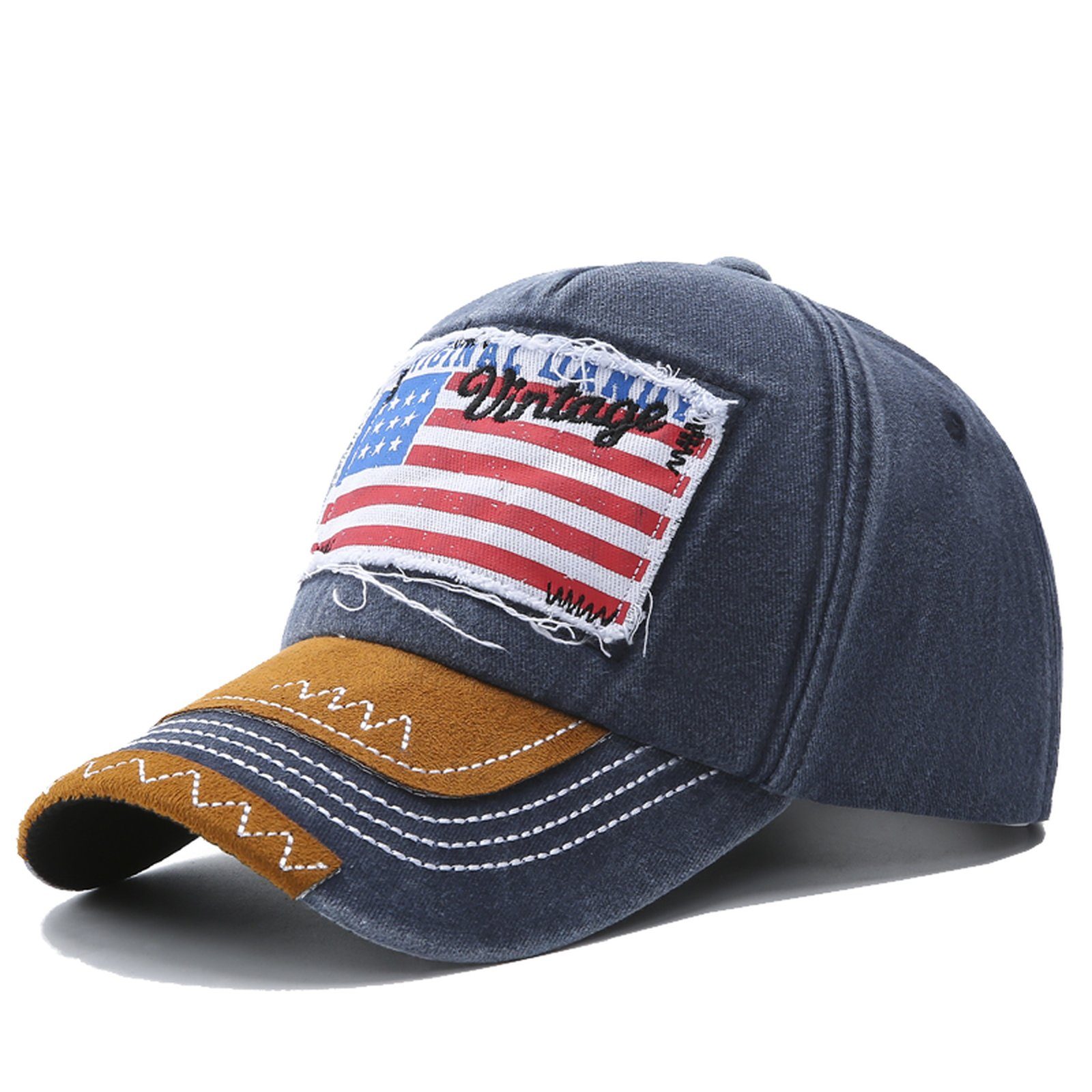 Sporty Baseball Cap U.S.A. Flag Fahne Vintage USA Basic Retro Amerika Baseballcap mit Belüftungslöchern navy