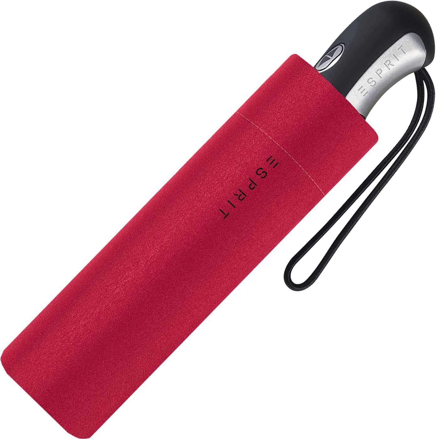 Esprit Taschenregenschirm schöner Schirm für Damen mit Auf-Zu Automatik, einfache Handhabung in klassischem Rot