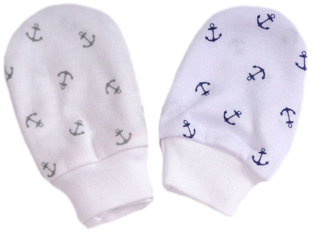 La Bortini Fäustlinge Kratzhandschuhe Baby Kratzfäustlinge 2er Pack mit Anker Muster aus Baumwolle, für Neugeborene
