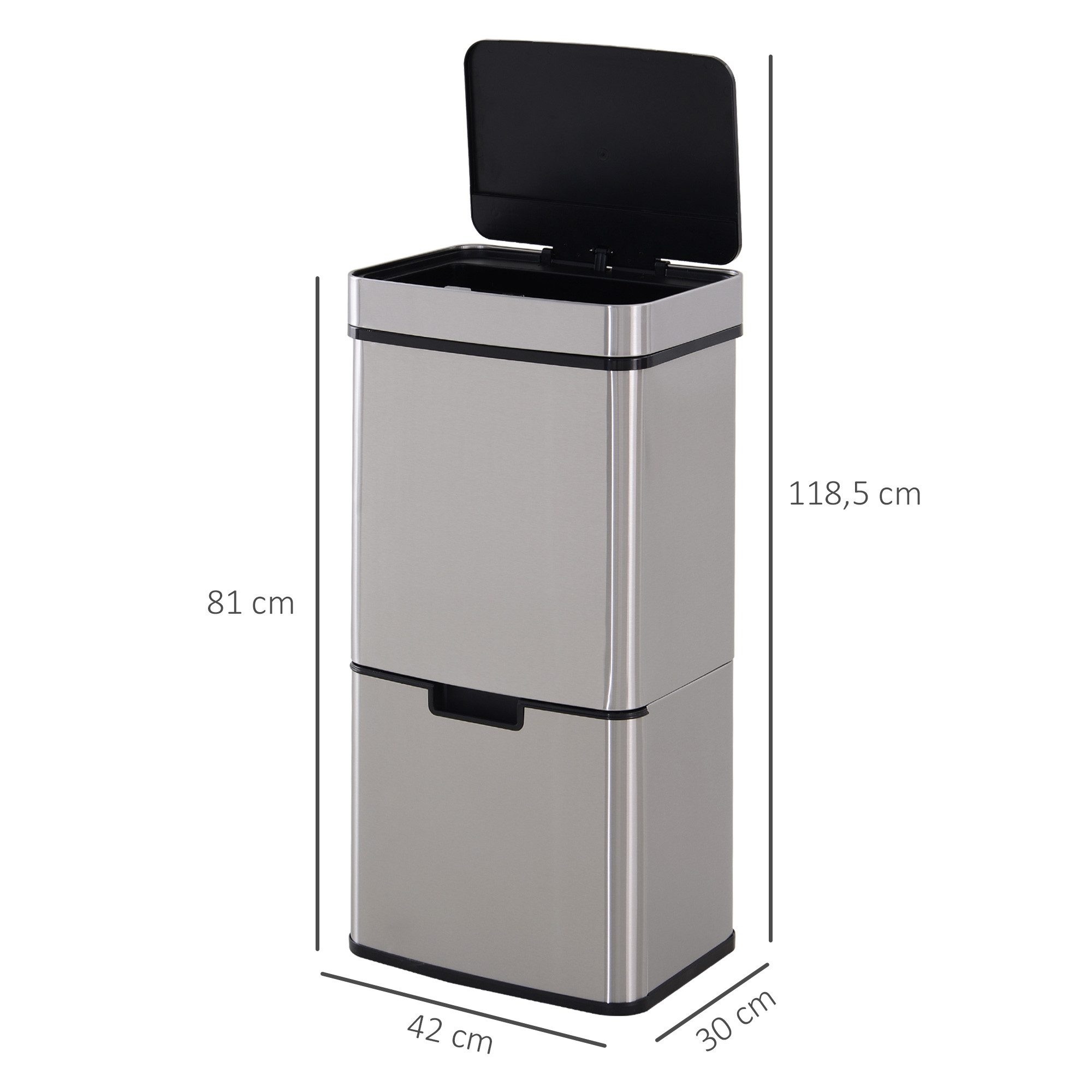 HOMCOM Mülleimer Automatik Abfalleimer mit Sensor, Edelstahl Silber 42 x 30 x 81 cm
