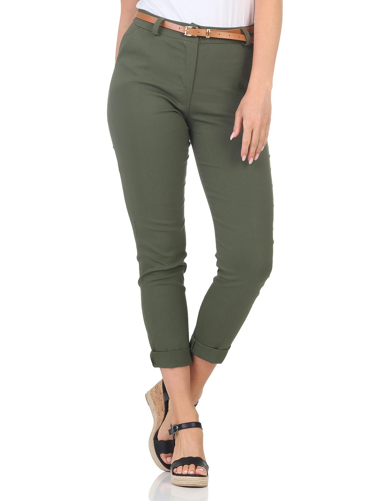 simaranda Chinohose Damen Hose Gürtel 1028 2XL Olive