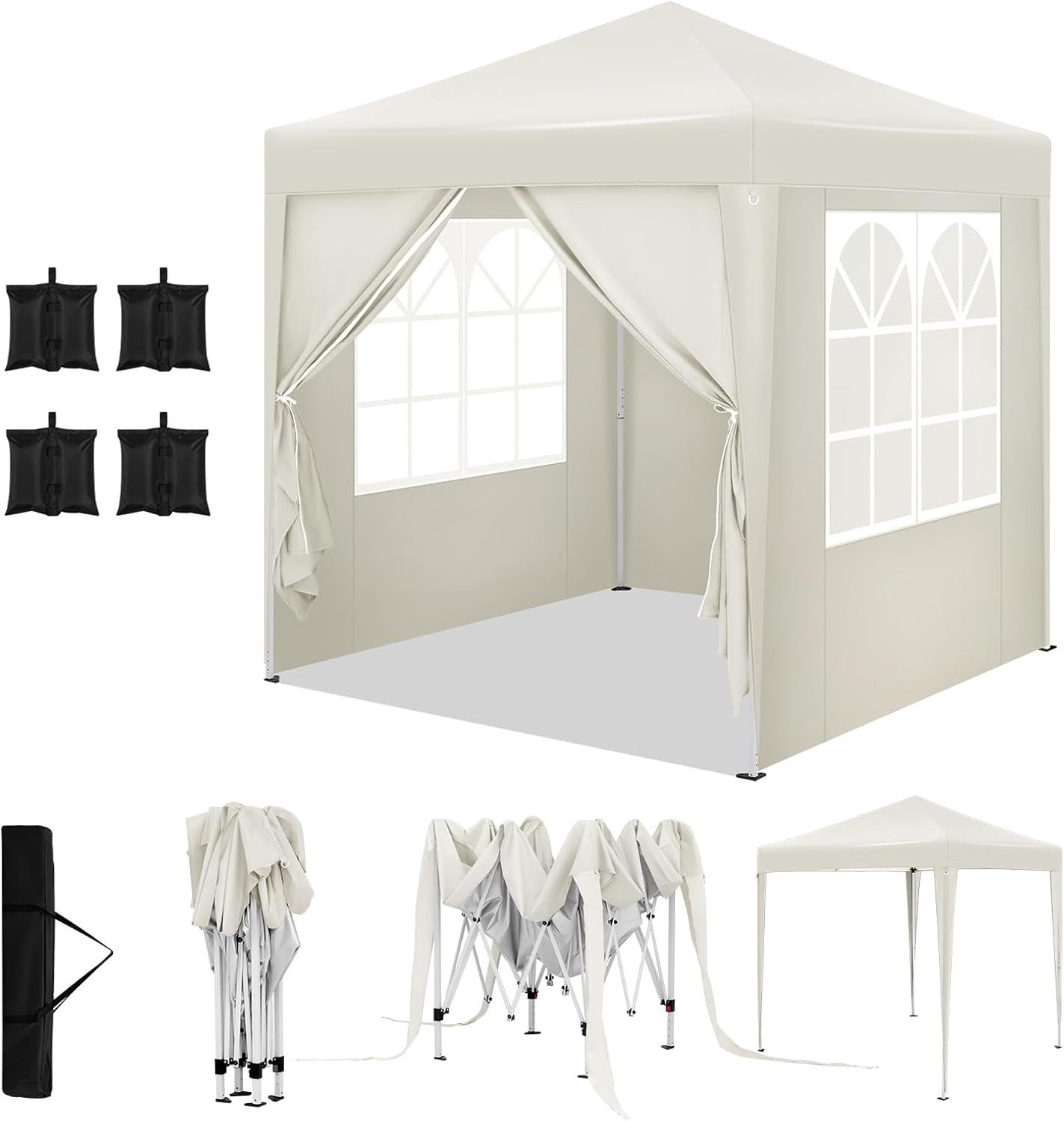 Woltu Faltpavillon, mit 4 Seitenteilen, 2x2 m, mit 4 Seitenteilen und 4 Sandsäcke, höhenverstellbarer