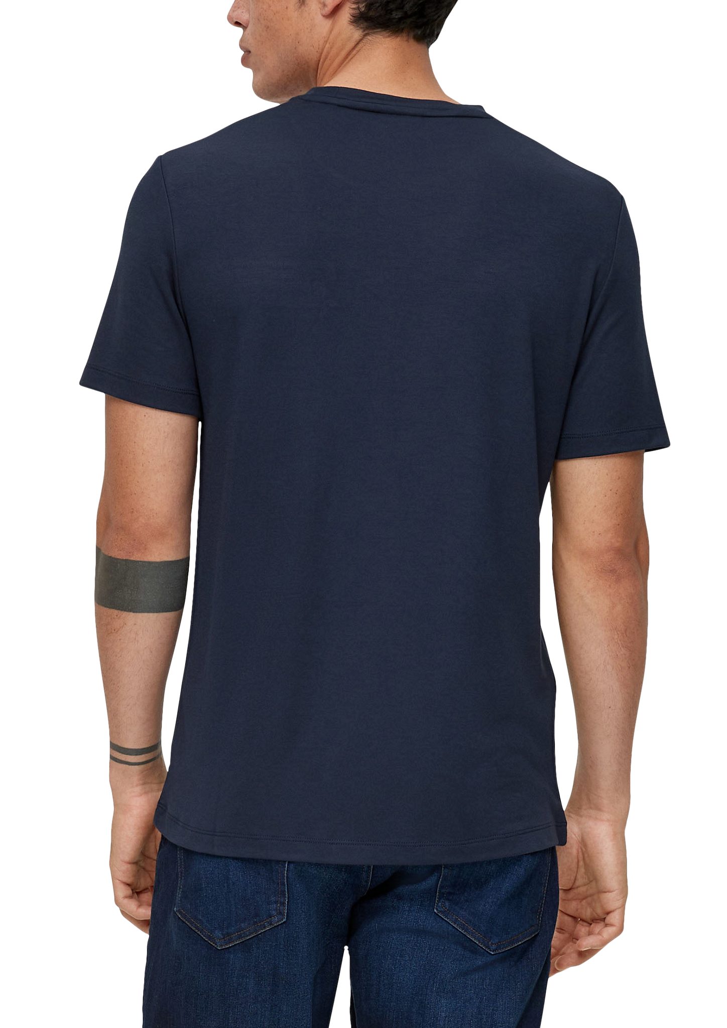 s.Oliver Kurzarmshirt Hochwertiges Modal T-Shirt navy Piquéstruktur mit