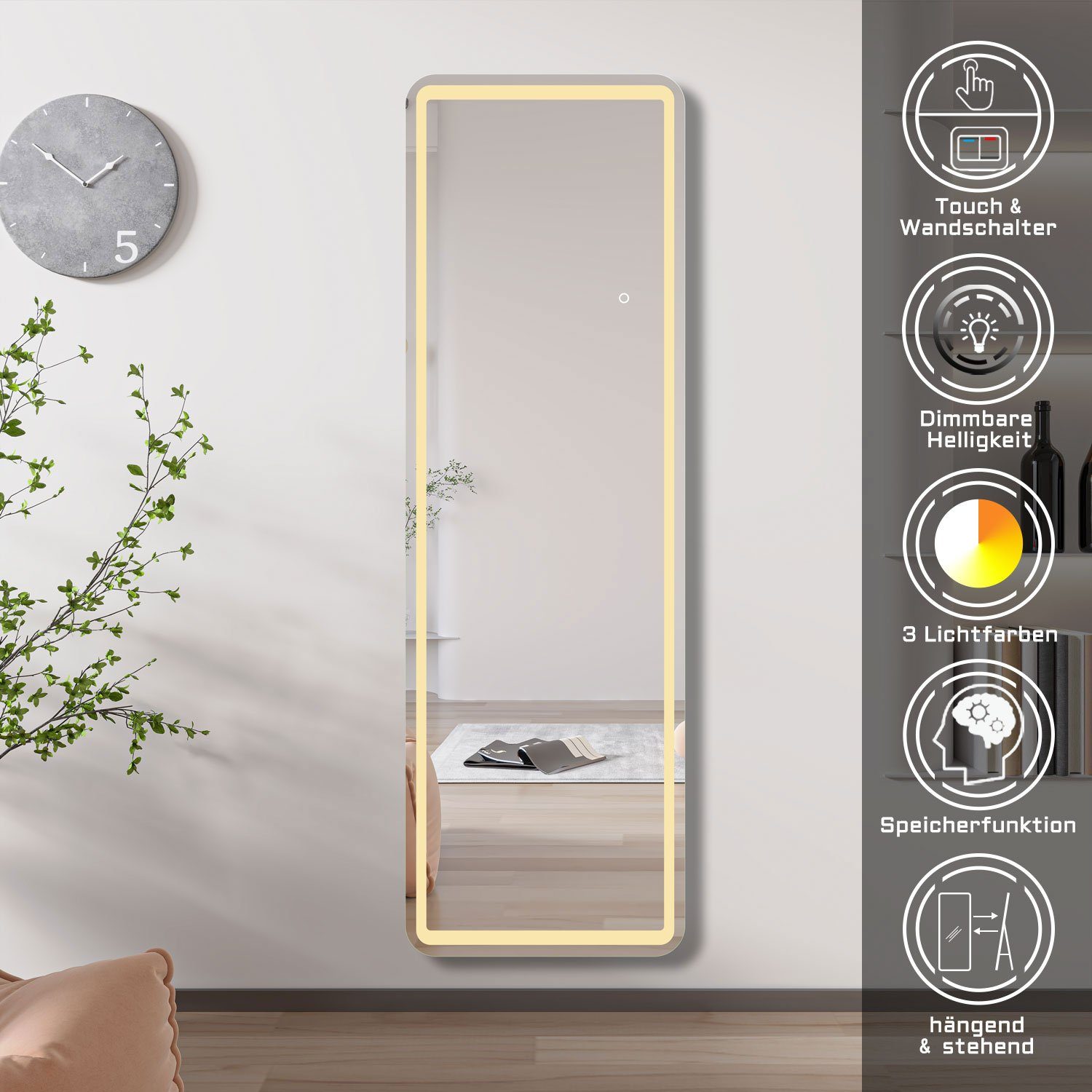 duschspa Ganzkörperspiegel Wandspiegel mit LED Beleuchtung Standspiegel Hän günstig online kaufen