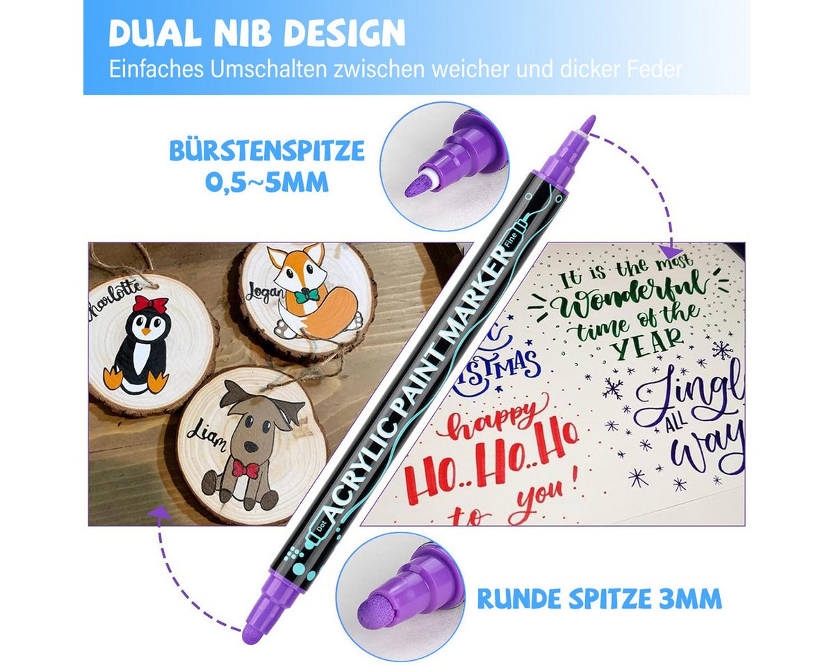 Thumbnail - ZEUOPQ Lackmarker Acrylstifte Wasserfest leuchtende Farben Dual Tip Marker Stifte 36-tlg, (Wasserbasierte Acrylfarbe, Fl...