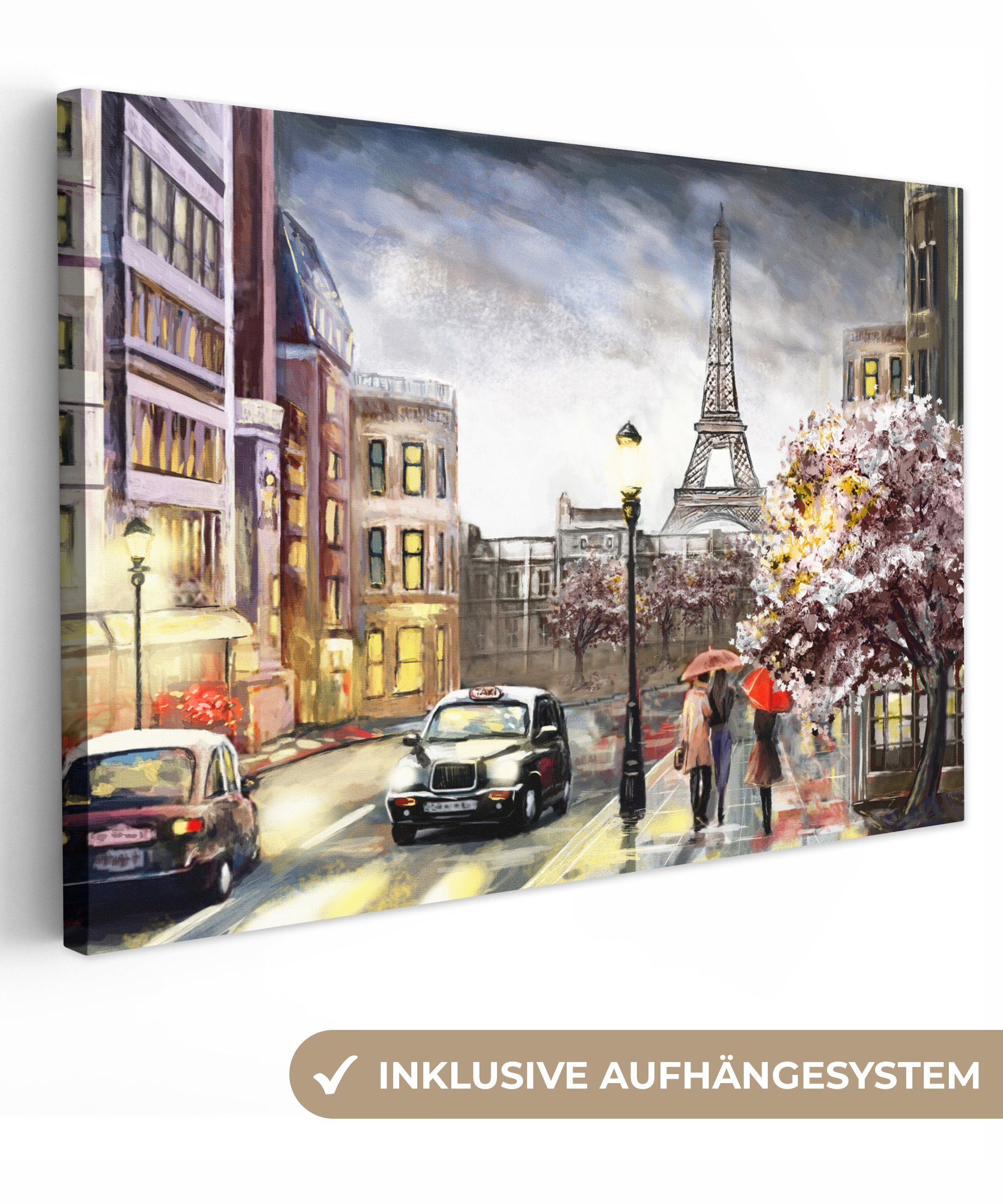 Paris Gemälde (1 - St), Gemälde alle cm - für XXL, OneMillionCanvasses® - Frankreich 120x80 Wandbild großes, Wohnbereiche, Öl, Gemälde,