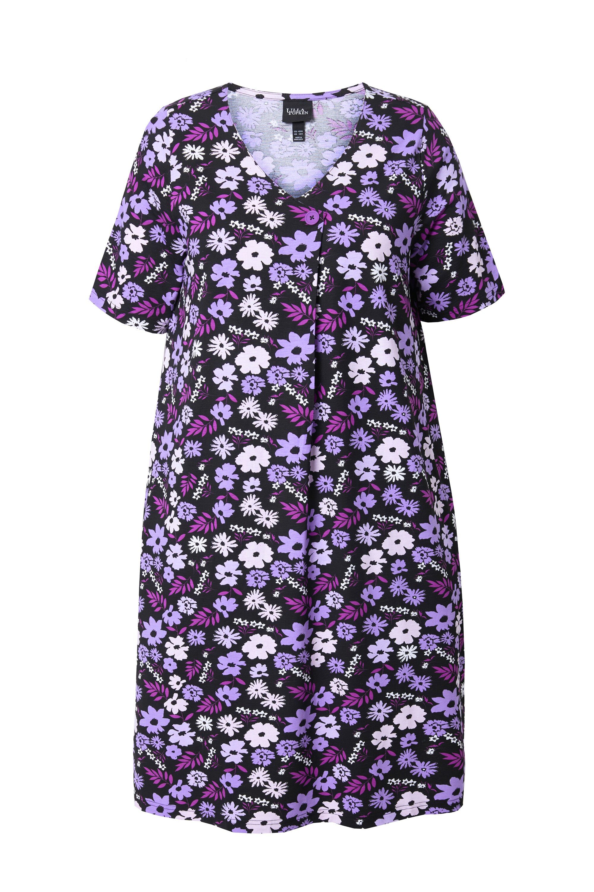 Ulla Popken Jerseykleid Jerseykleid Blüten A-Linie V-Ausschnitt Halbarm günstig online kaufen