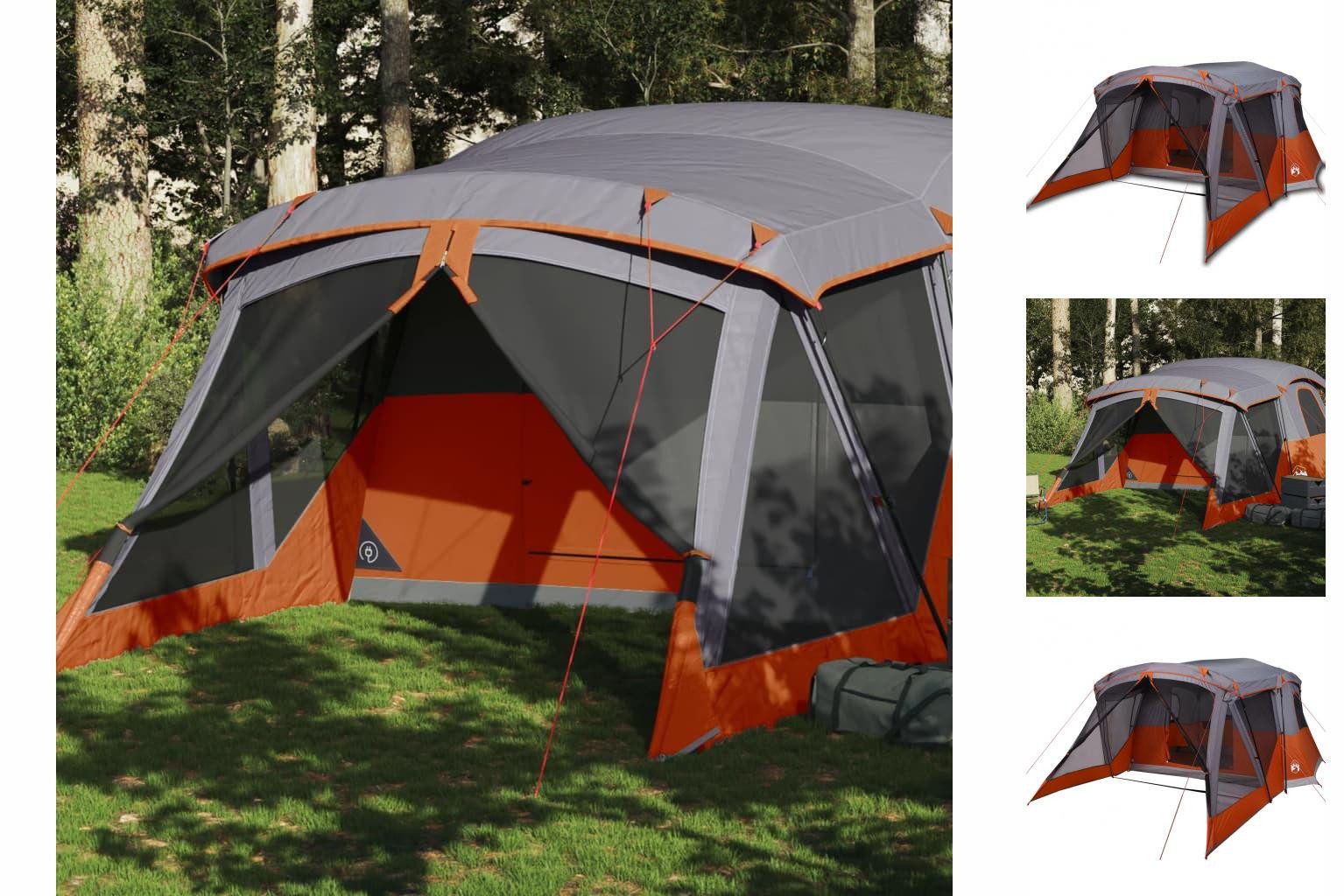 vidaXL Vorzelt Campingzelt mit Vorzelt 4 Personen Grau und Orange Wasserfest