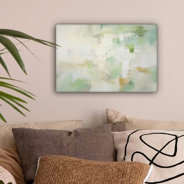 OneMillionCanvasses® Leinwandbild Abstrakt - Kunst - Weiß - Grün - Modern, (1 St), Wandbild Leinwandbilder, Aufhängefertig, Wanddeko, 30x20 cm