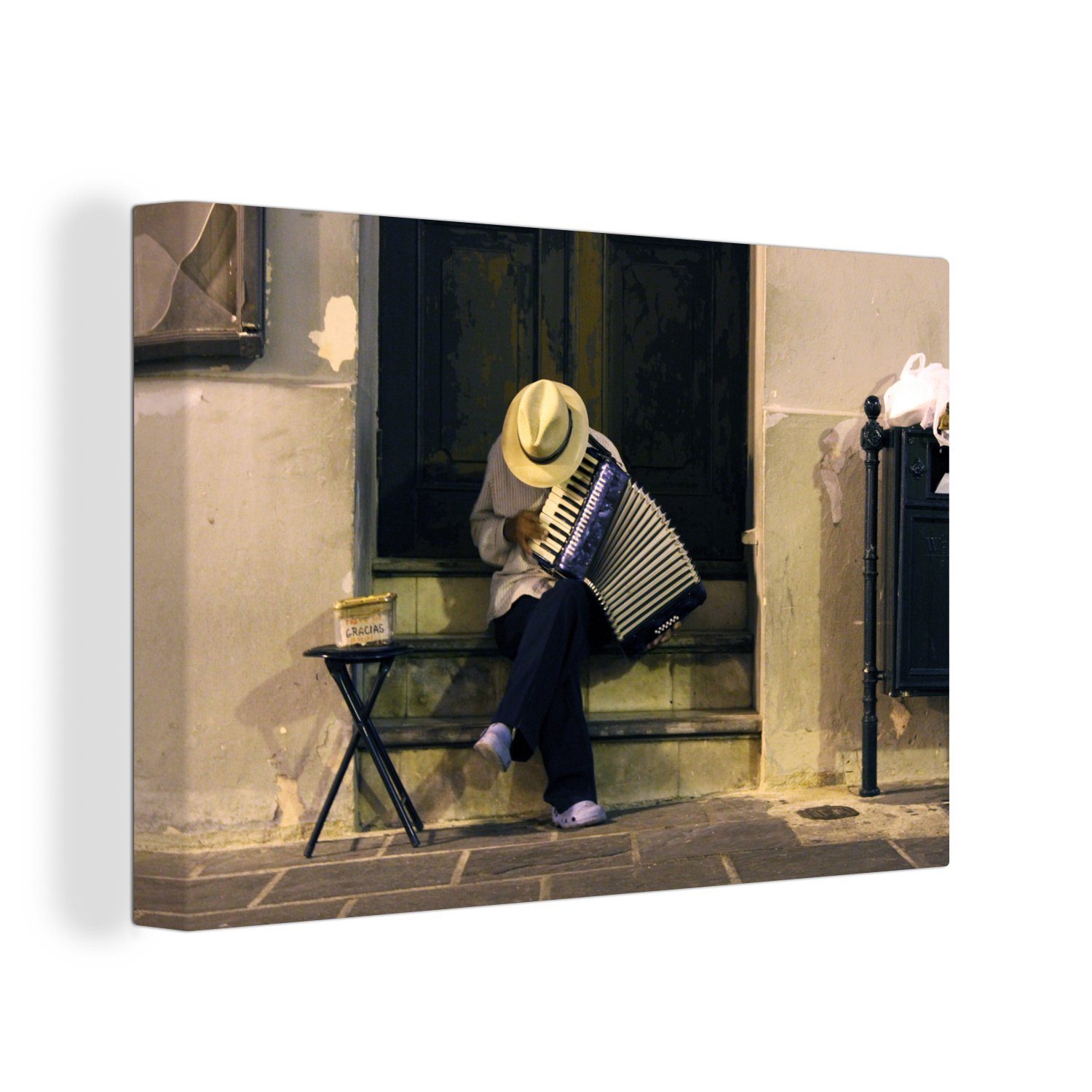 OneMillionCanvasses® Leinwandbild Künstler spielt Akkordeon beim Start von Old San Juan, (1 St), Wandbild Leinwandbilder, Aufhängefertig, Wanddeko, 30x20 cm