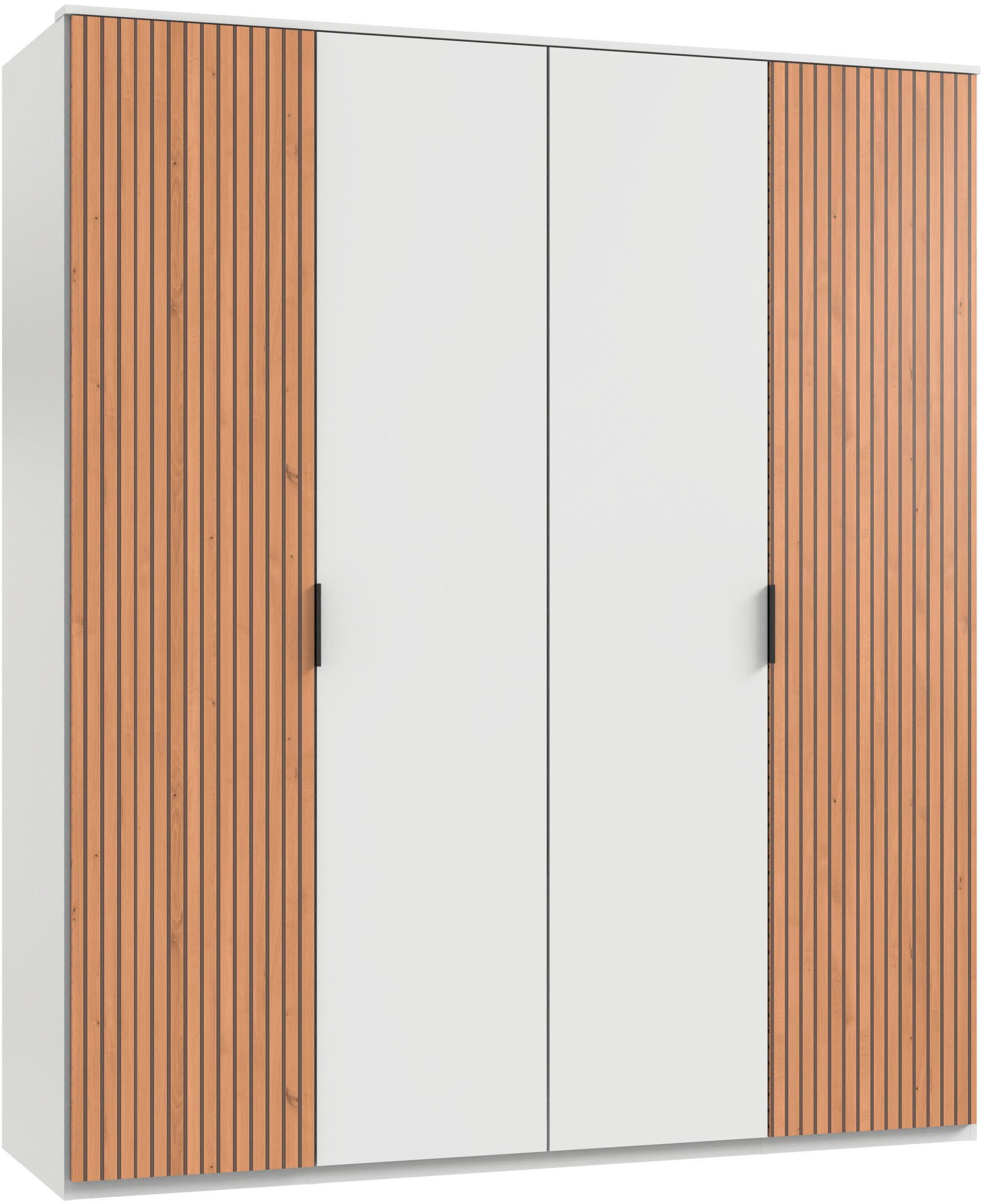Wimex Drehtürenschrank Tunis inklusive Kranzleiste, in Akustiklamellen Nachbildung Weiß Außentüren Optik Nachbildung | Weiß/ Artisan Türen Lamellen Eiche