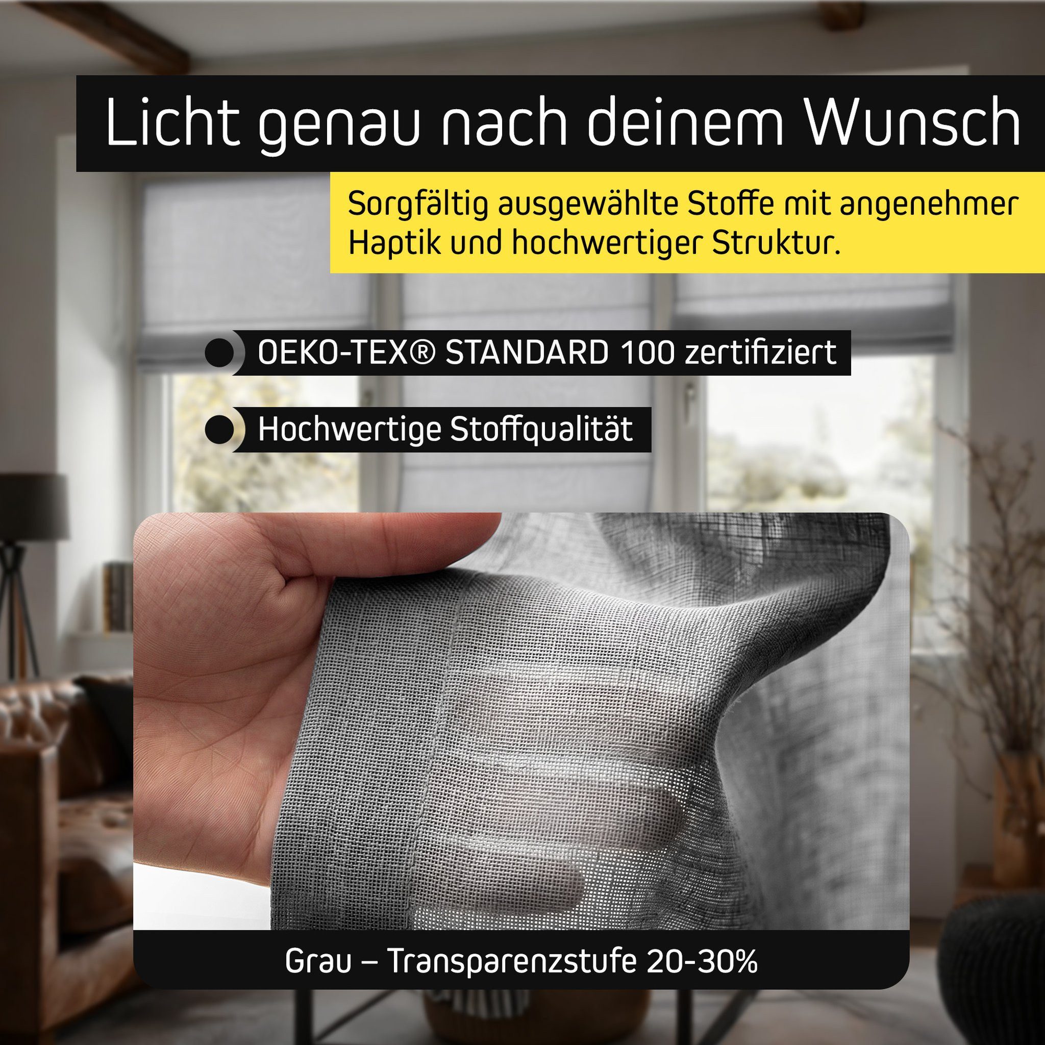 Victoria M. Raffrollo Ivora Premium Raffrollo 40x130cm Grau Blickdicht mit Bohren, mit Faltenband, mit Bohren, freihängend, Abnehmbarer Stoff mit OEKO-TEX® Zert – Bild 5 von 5