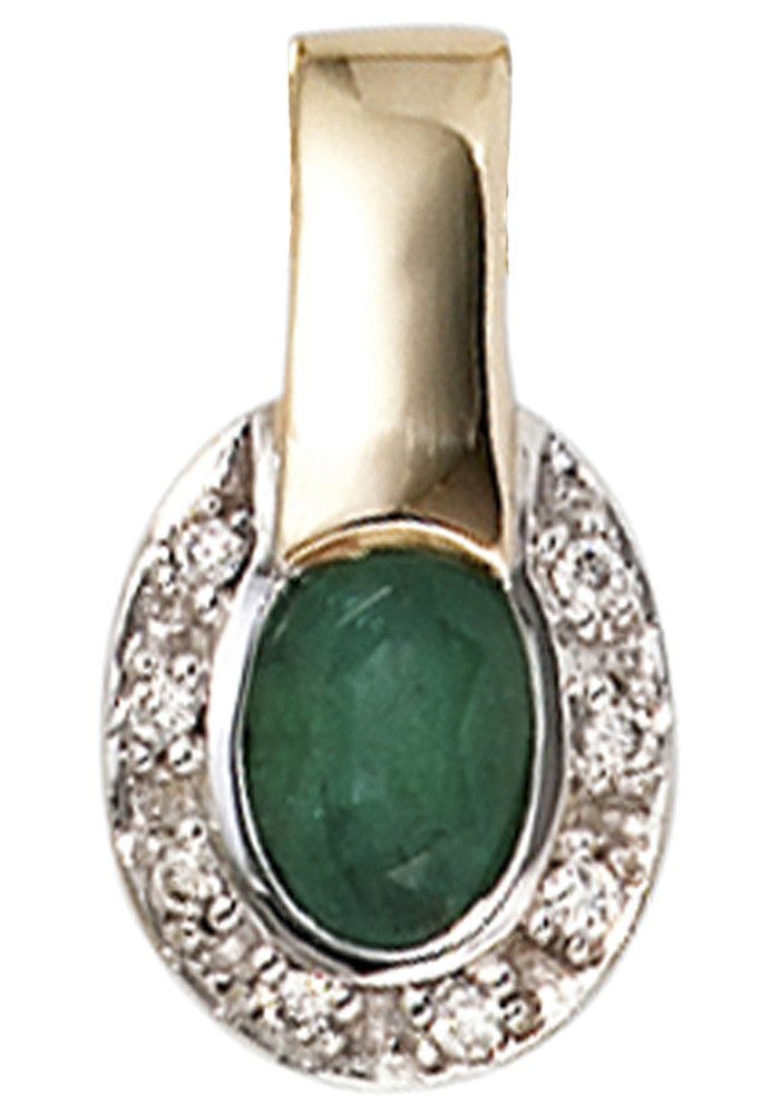 JOBO Kettenanhänger Kleiner Anhänger oval, 585 Gold mit Smaragd und 8 Diamanten