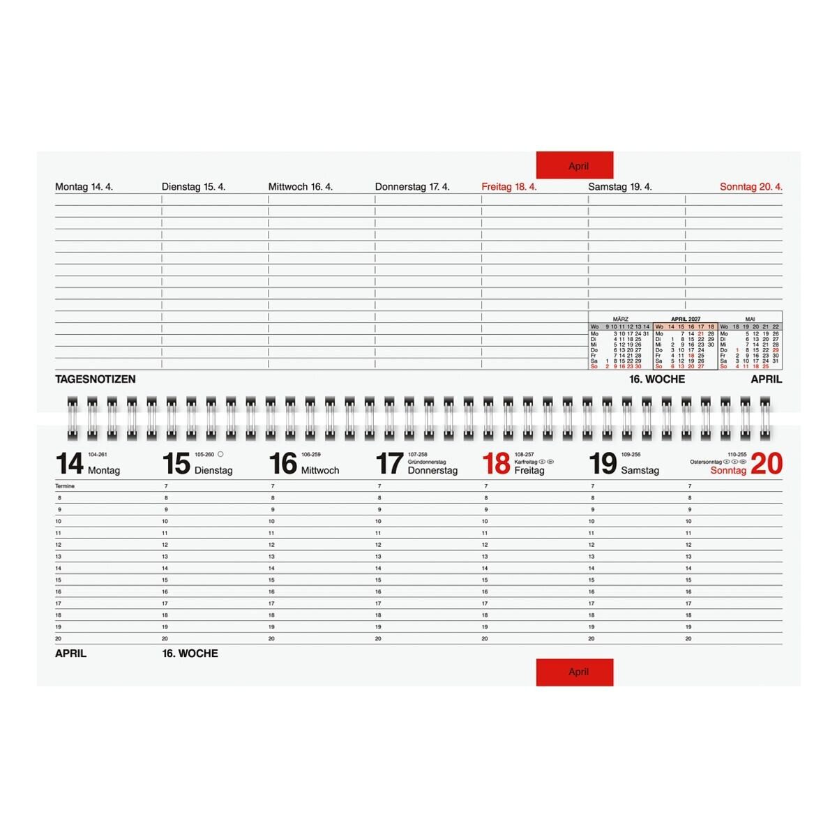 GLOCKEN Tischkalender septant 2027, 2 Seiten = 1 Woche