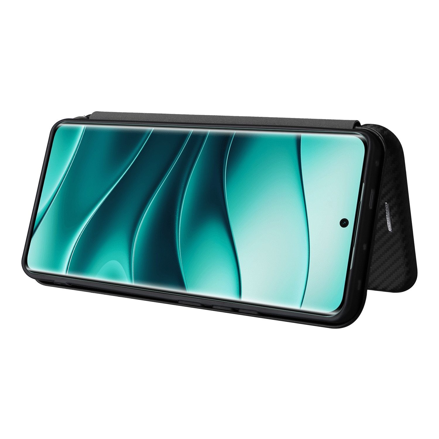 Wigento Smartphone-Hülle Für Xiaomi Redmi Note 14 Pro 4G Carbon Faser Design Schutz Hülle Case, Carbon Faser Flip Schutzhülle mit Kartenfach und Ständer