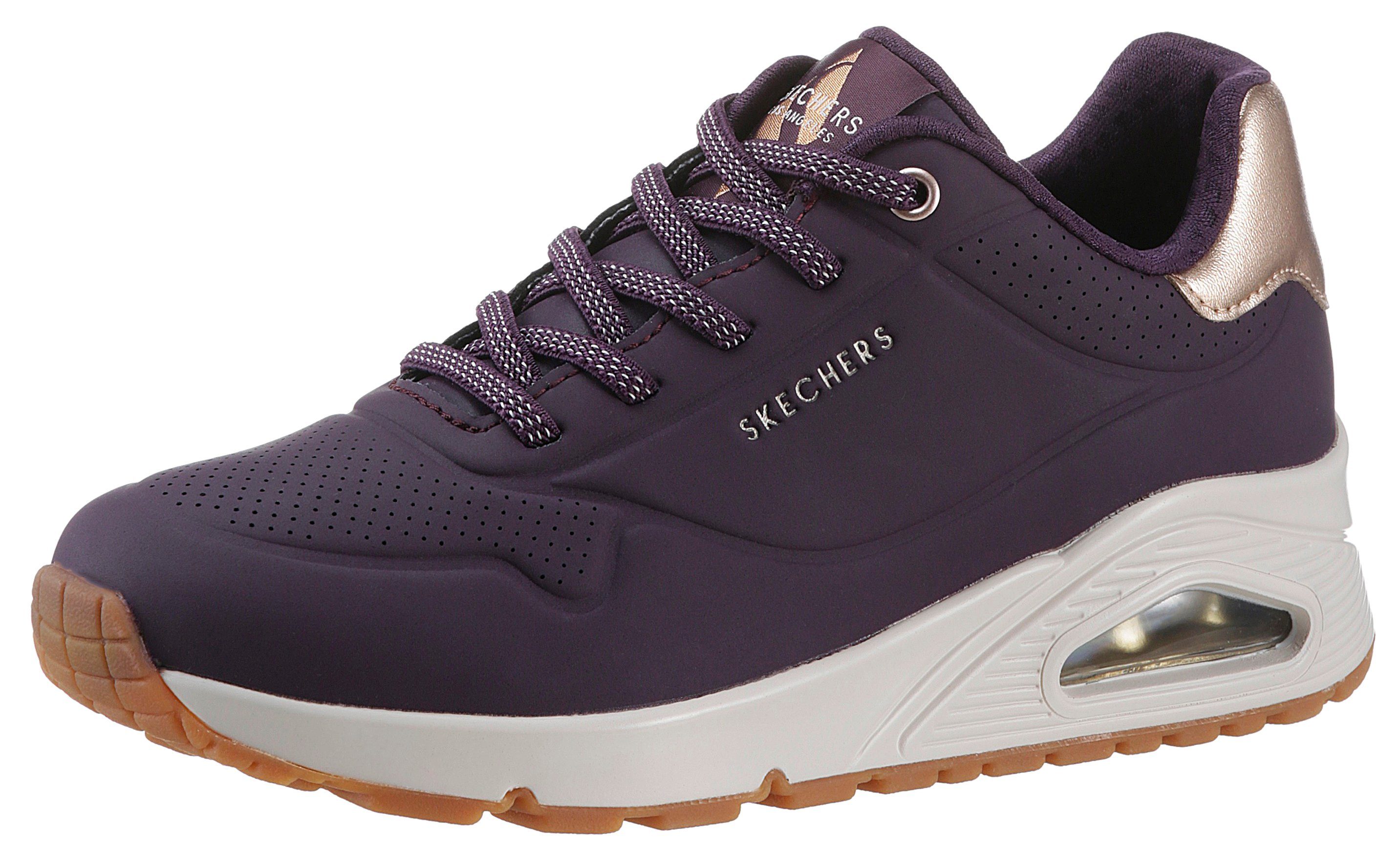 Skechers UNO SHIMMER AWAY Slip On Sneaker Slipper Freizeitschuh Plateausneaker mit modischem Keilabsatz Profilierte Laufsohle aus Gummi mit Skech Air Luftkissendampfung