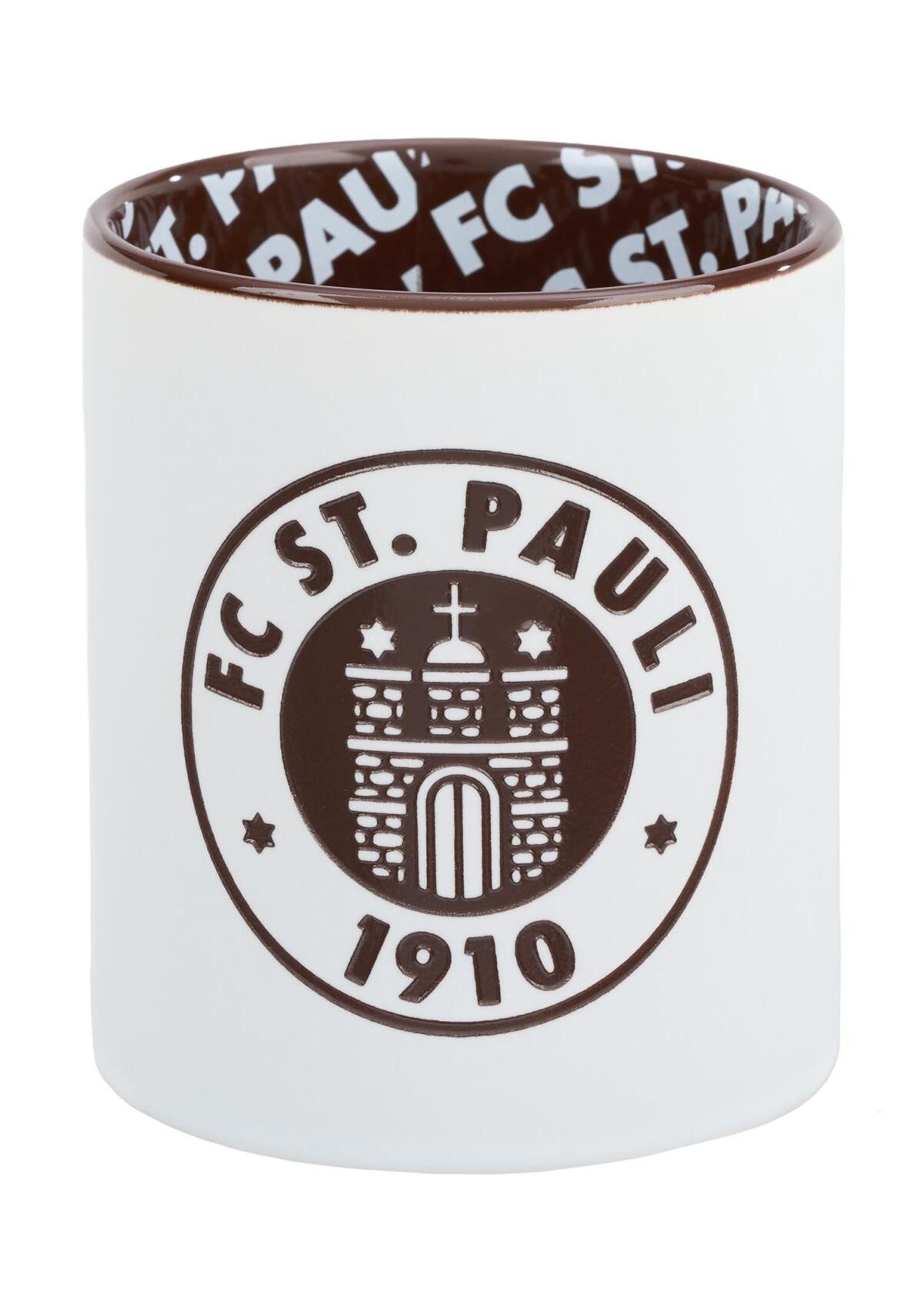 FC St. Pauli Becher FC St. Pauli - Kaffeebecher Logo sandgestrahlt - weiß, Keramik
