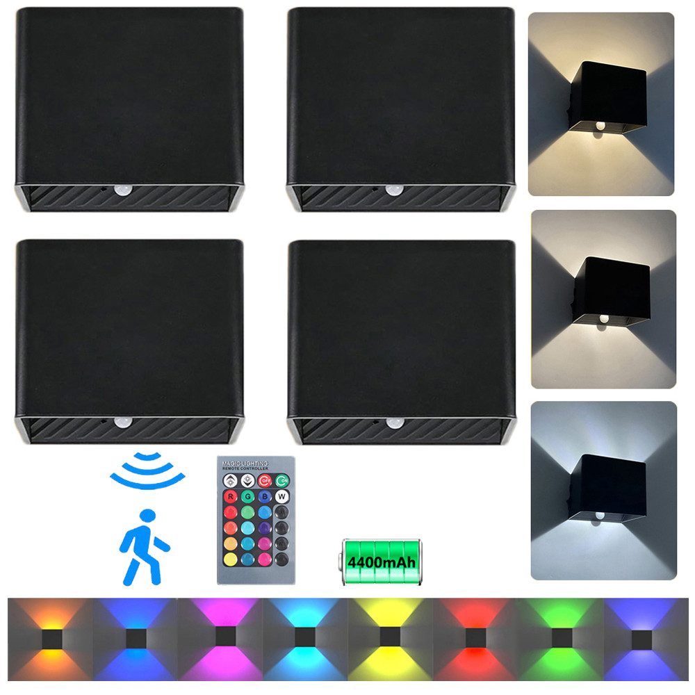 Jibenhome LED Wandleuchte RGB Wandlampe Innen Bewegungsmelder Akku Aufladba günstig online kaufen