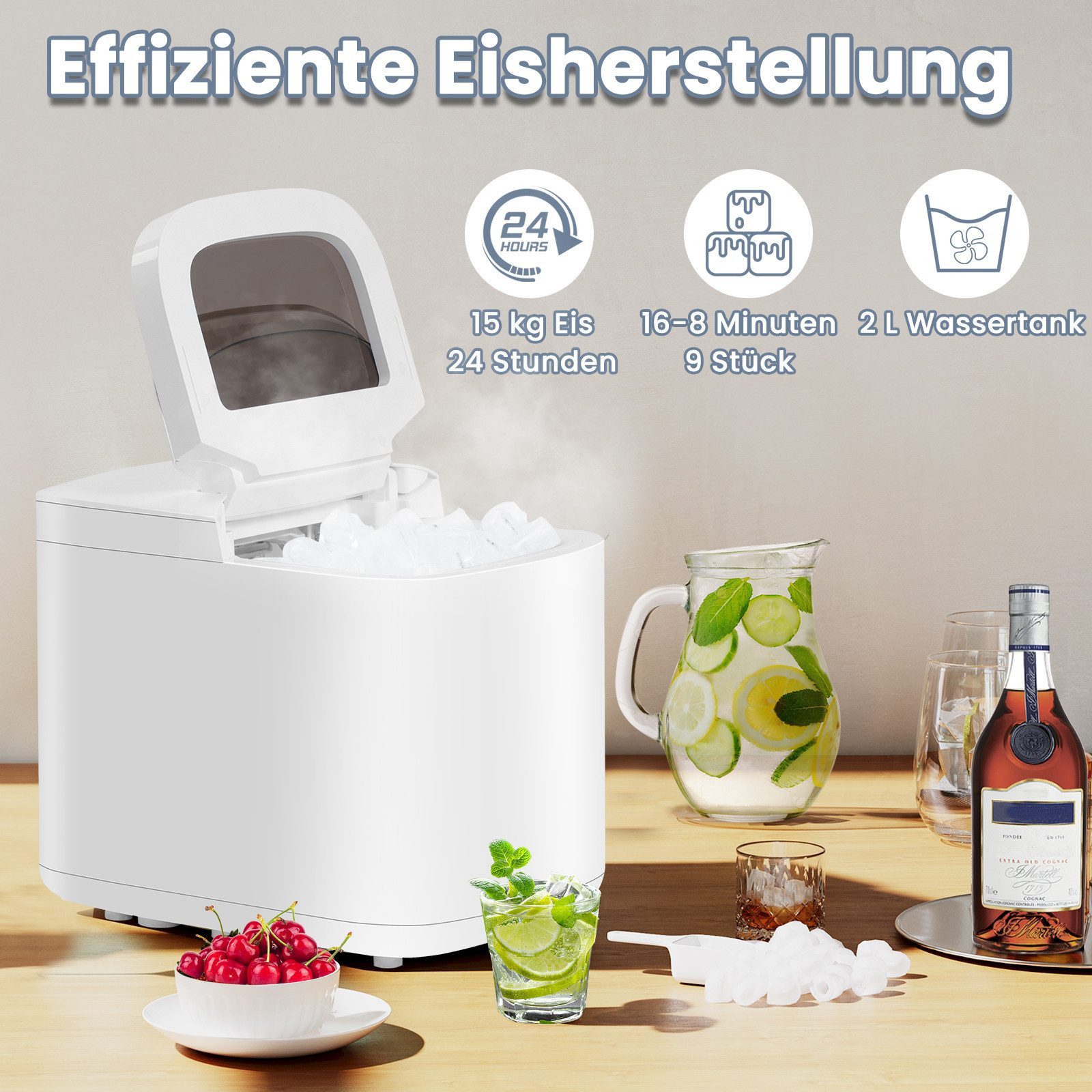 Woltu Eiswürfelmaschine, 2 L Wassertank, Selbstreinigungsfunktion, Geräuscharm