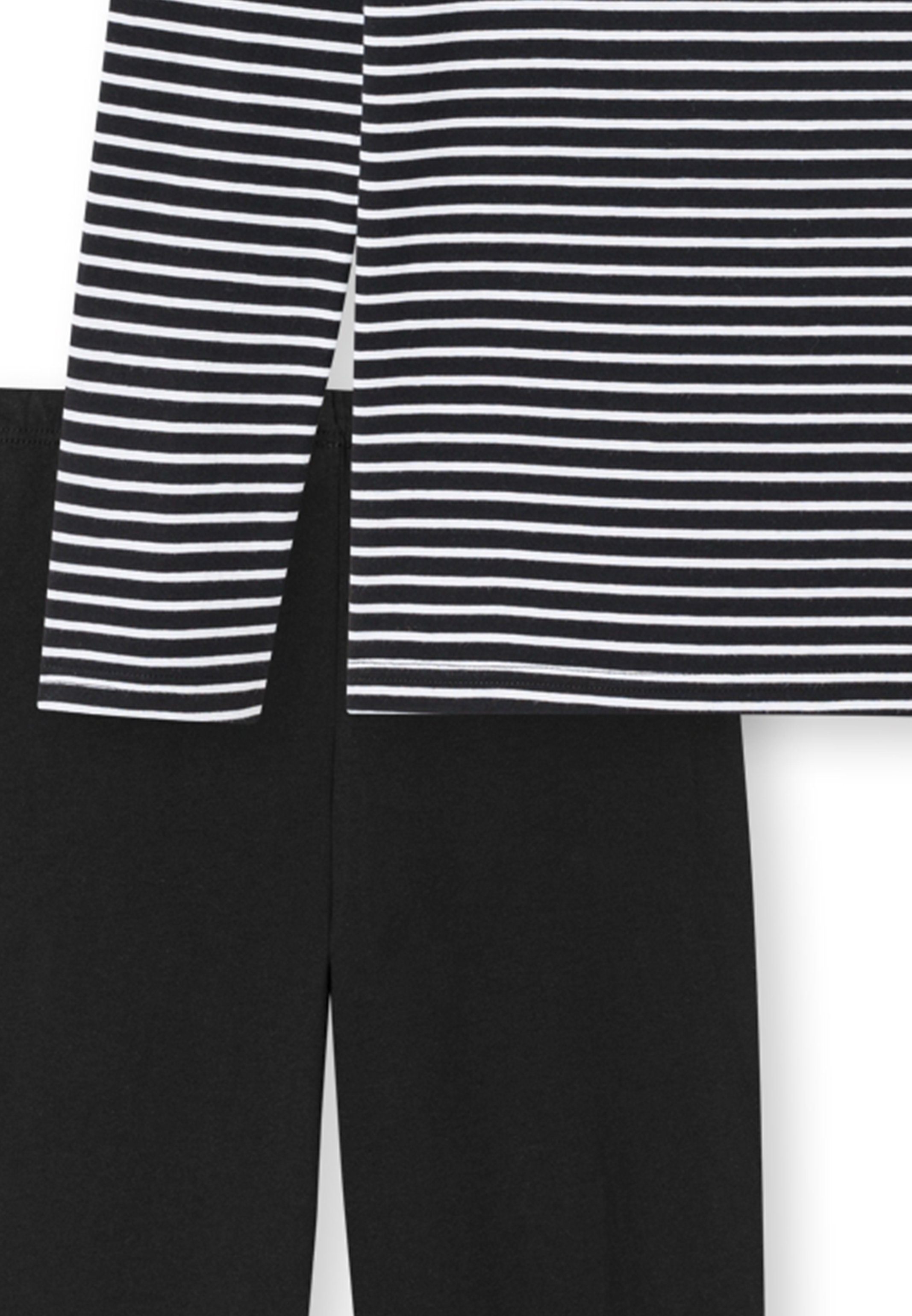 Schiesser Pyjama Teens schwarz 2 Schlafanzug mit tlg) (Set, Boys Baumwolle - Streifen-Muster Langarm - Shirt Lang