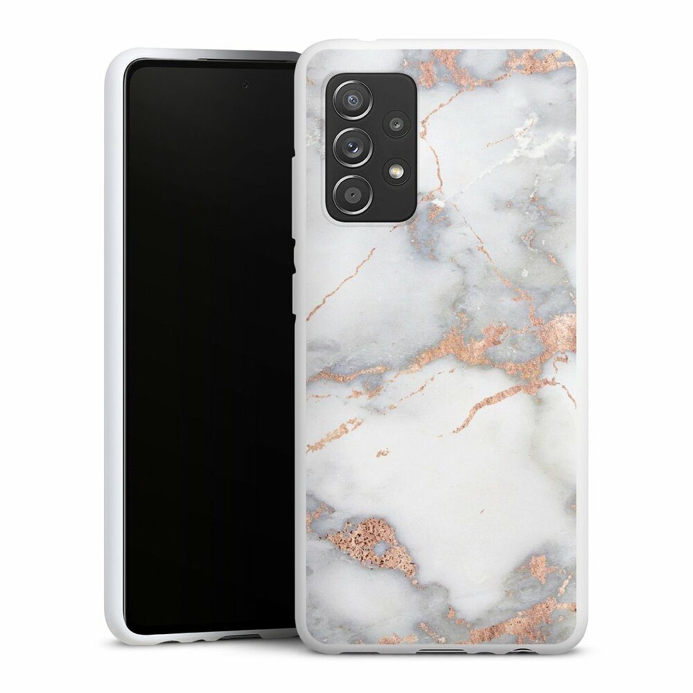 DeinDesign Handyhülle Gold Marmor Glitzer Look White and Golden Marble Look, Samsung Galaxy A52s 5G Silikon Hülle Bumper Case Handy Schutzhülle