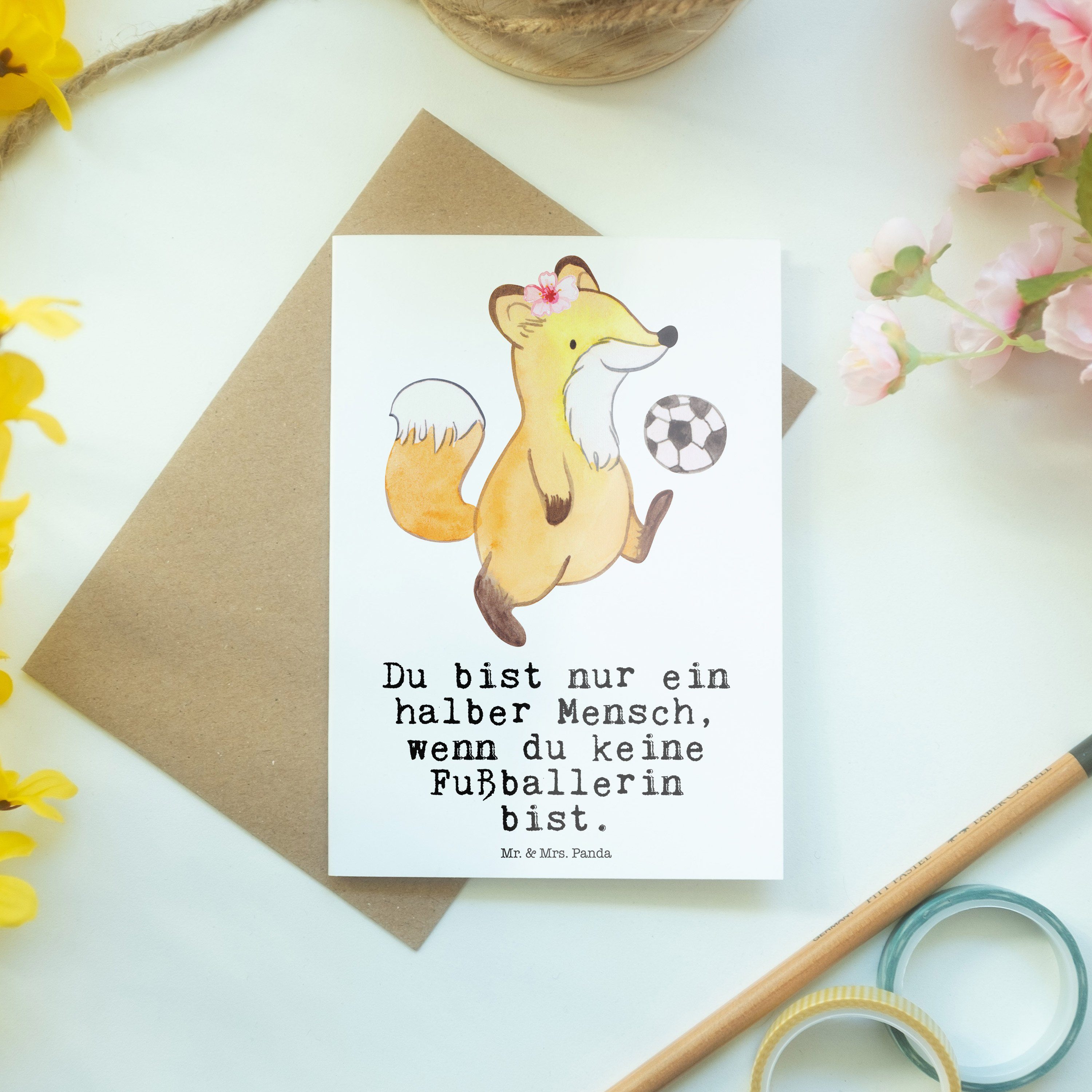 Mr. & Mrs. Fußballerin Grußkarte Karte, - Panda Fußballspiel Geschenk, Herz - Jubiläum, Weiß mit