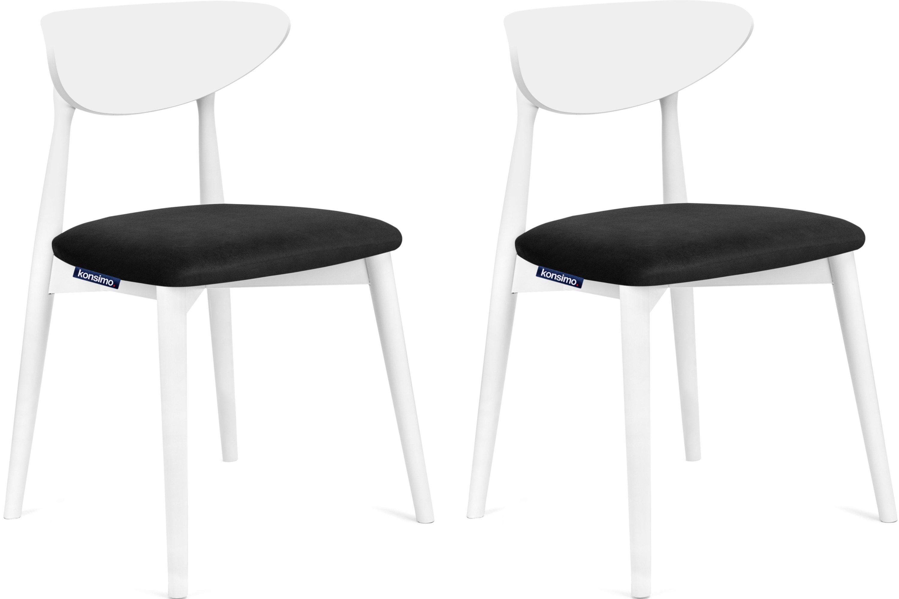 Konsimo Holzstuhl RABI Esszimmer Stuhl Esstischstuhl Küchenstuhl Walnuss (Esszimmerstühl, 2 St), Gestell aus Massivholz, Veloursitz schwarz / weiß | Stühle