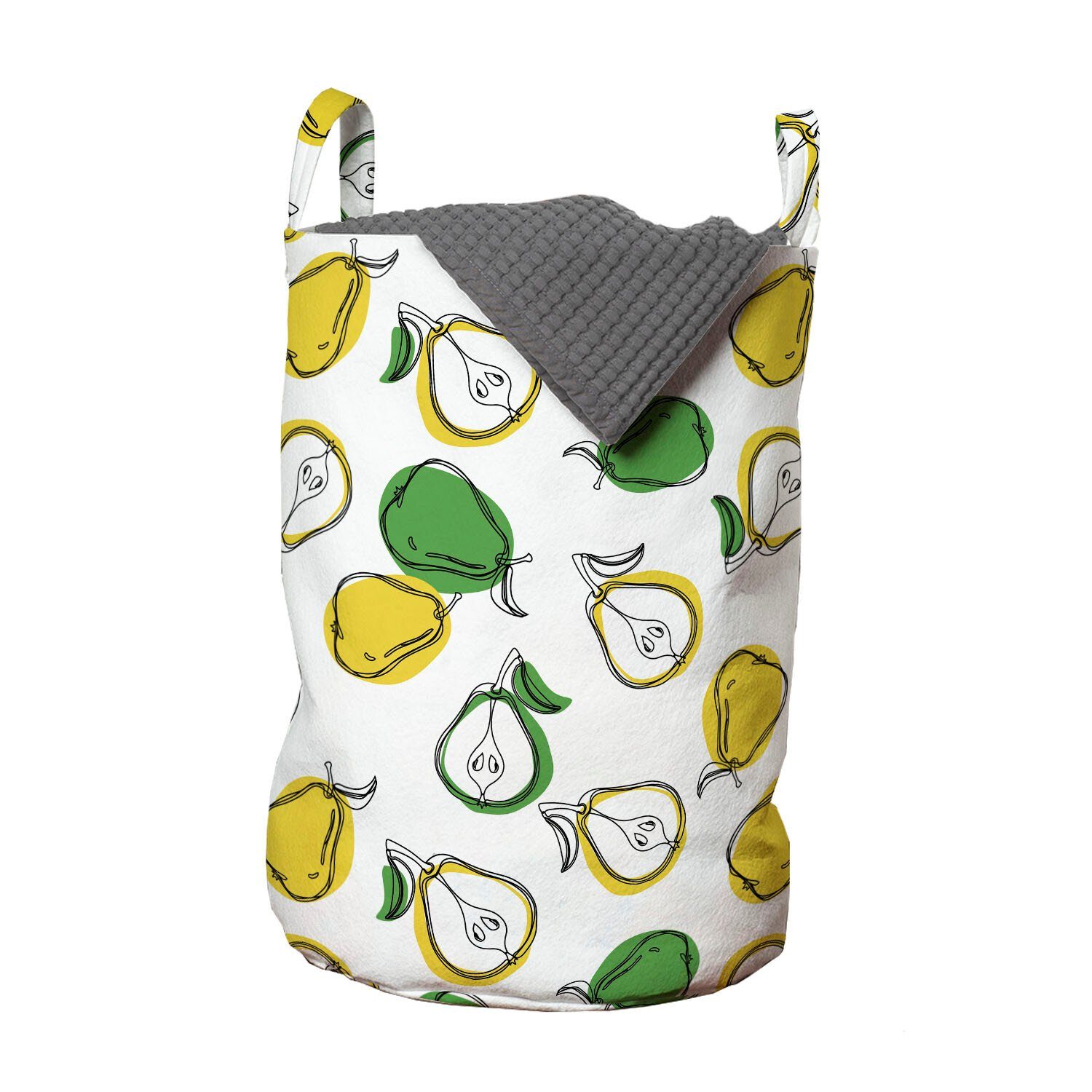 Abakuhaus Wäschesäckchen Wäschekorb mit Griffen Kordelzugverschluss für Waschsalons, Obst Frische Birnenscheiben und Blätter