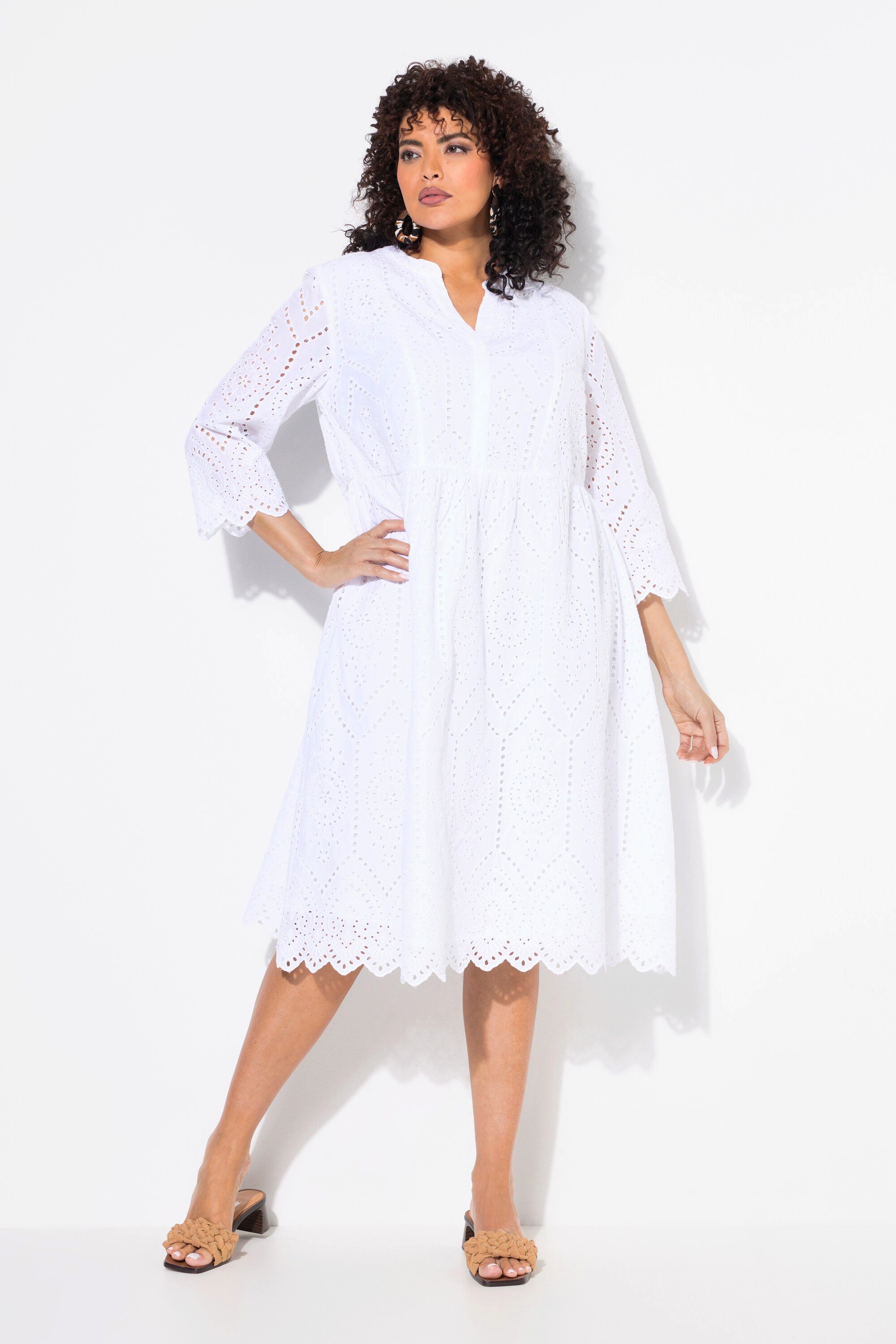 Maxikleid Midikleid Lochspitze Tunika-Ausschnitt 3/4-Arm