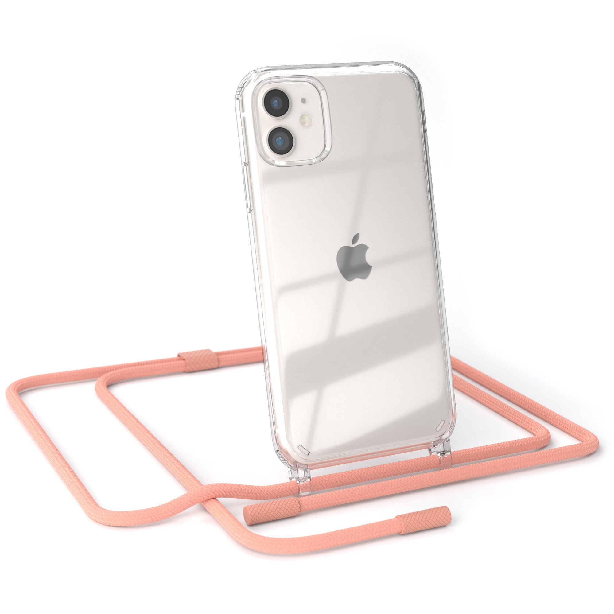 EAZY CASE Handykette Silikon Kette Unifarbe für Apple iPhone 11 6,1 Zoll, Hülle mit Band 2in1 Handyband Etui Case mit Kordel Altrosa Koralle