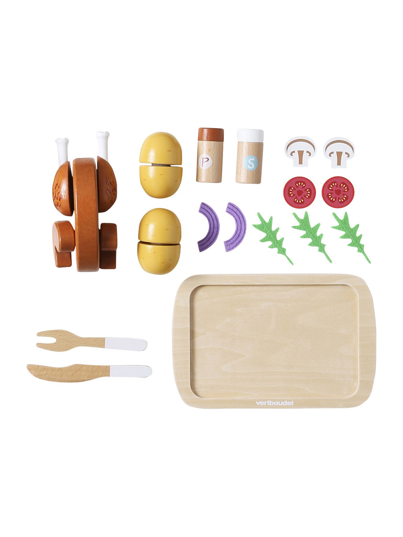 vertbaudet Spielküche Kinder Spiel-Hähnchenbraten mit Zubehör, Holz FSC® Holz
