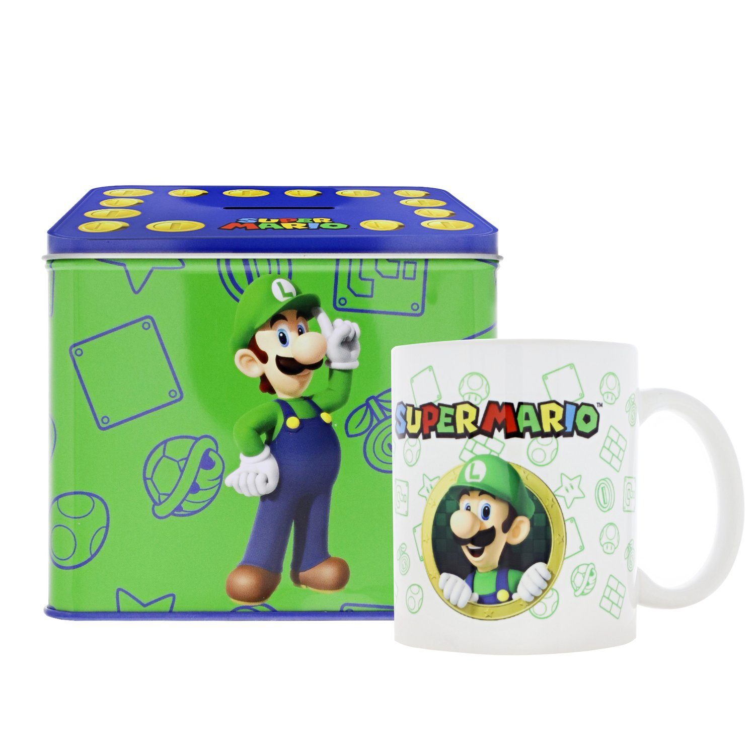 Nintendo Becher Nintendo Luigi Von Super Mario Tasse Cup Becher mit Spardose Münzbox 9