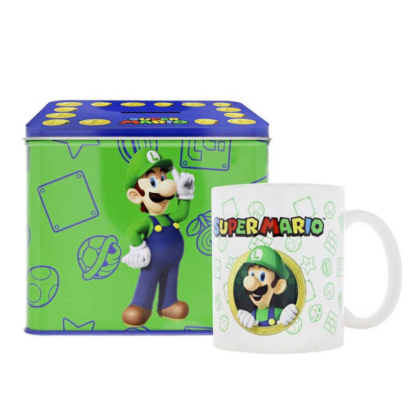 Nintendo Spardose Nintendo Luigi Von Super Mario Tasse Cup Becher mit Spardose Münzbox 9