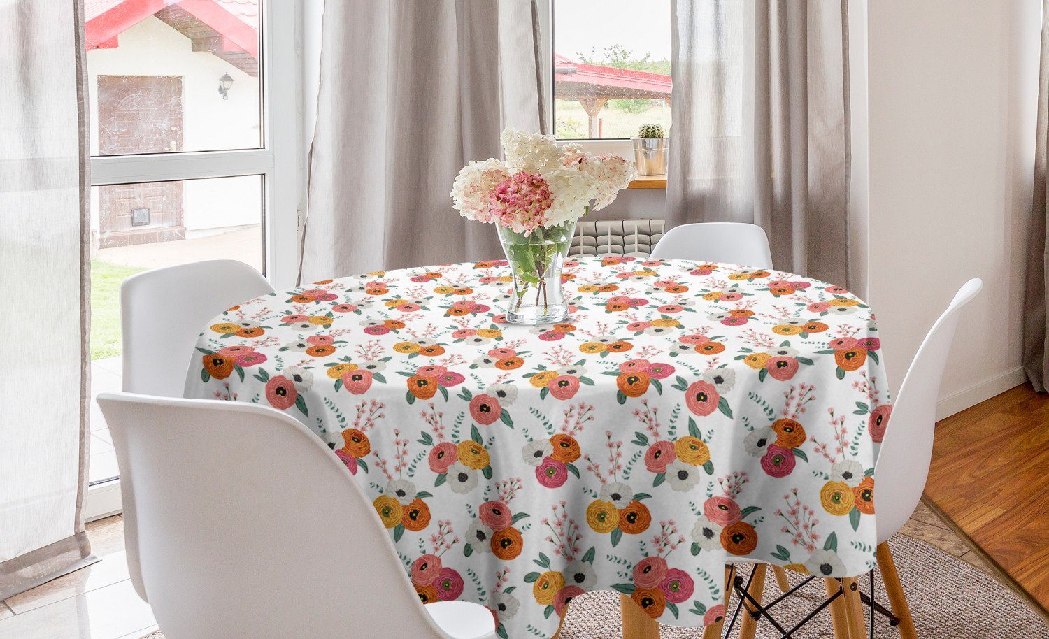 Abakuhaus Tischdecke Kreis Tischdecke Abdeckung für Esszimmer Küche Dekoration, Blumen Bloom Englischer Garten Kunst