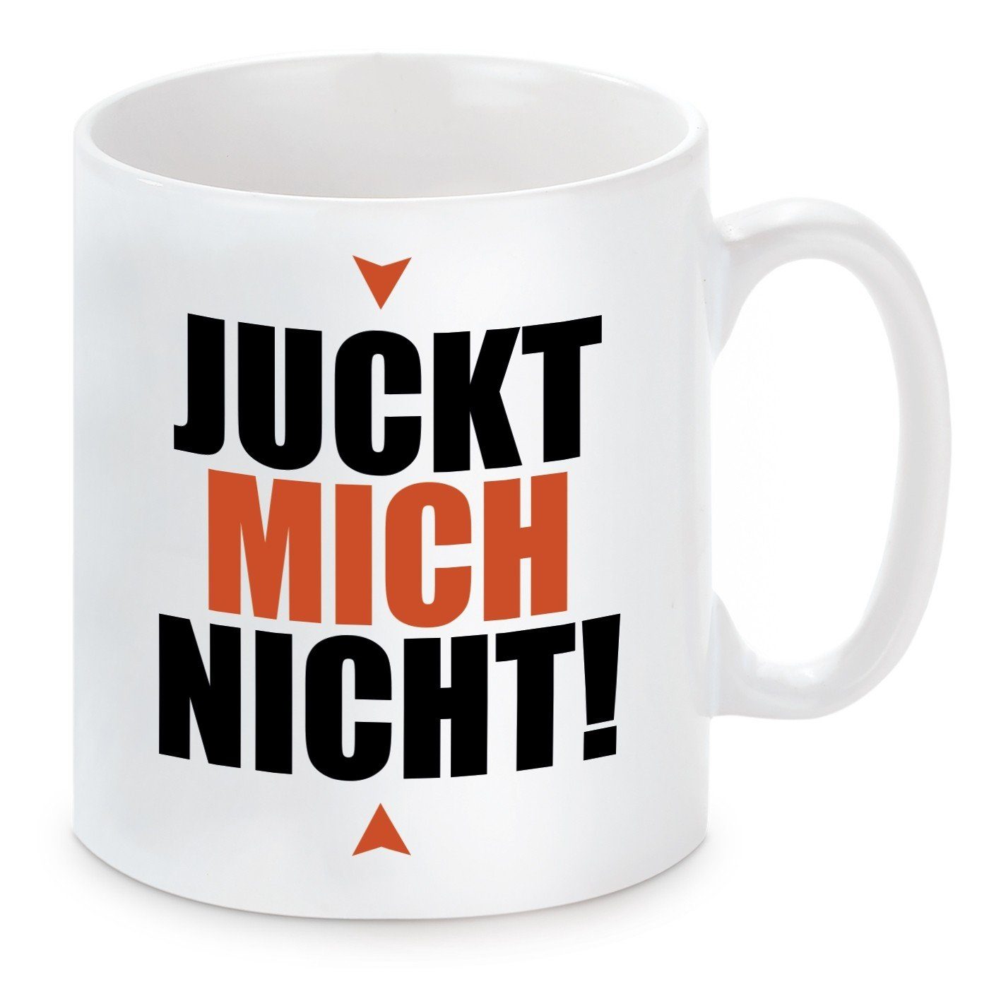 Herzbotschaft Tasse Kaffeebecher mit Motiv JUCKT MICH NICHT, Keramik, Kaffeetasse spülmaschinenfest und mikrowellengeeignet