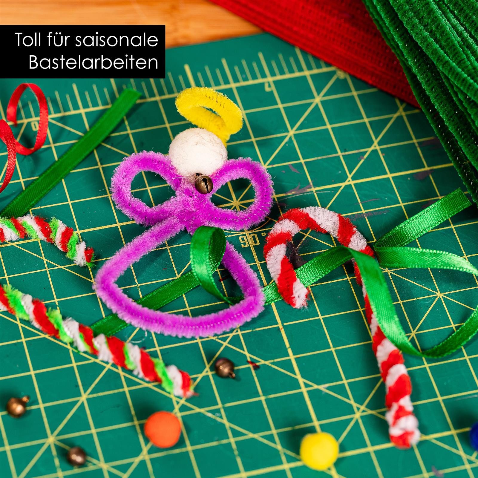 OfficeTree Basteldraht Bastel Pfeifenreiniger - 220 Pfeifenputzer 30 Farben, 30 Farben inkl. Glitzerdraht