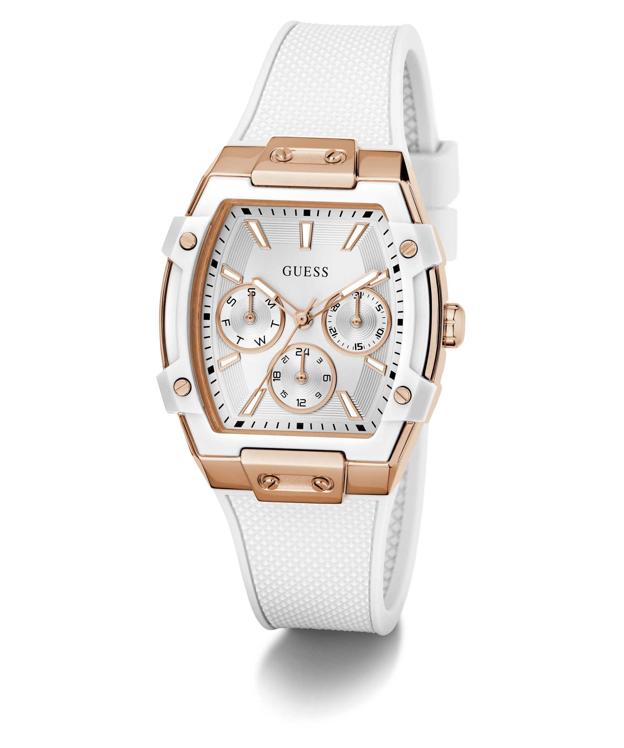 Guess Multifunktionsuhr PHOENIX GW0945L6, Quarzuhr, Armbanduhr, Damenuhr, Silikonarmband, analog, Wochentag, Tag