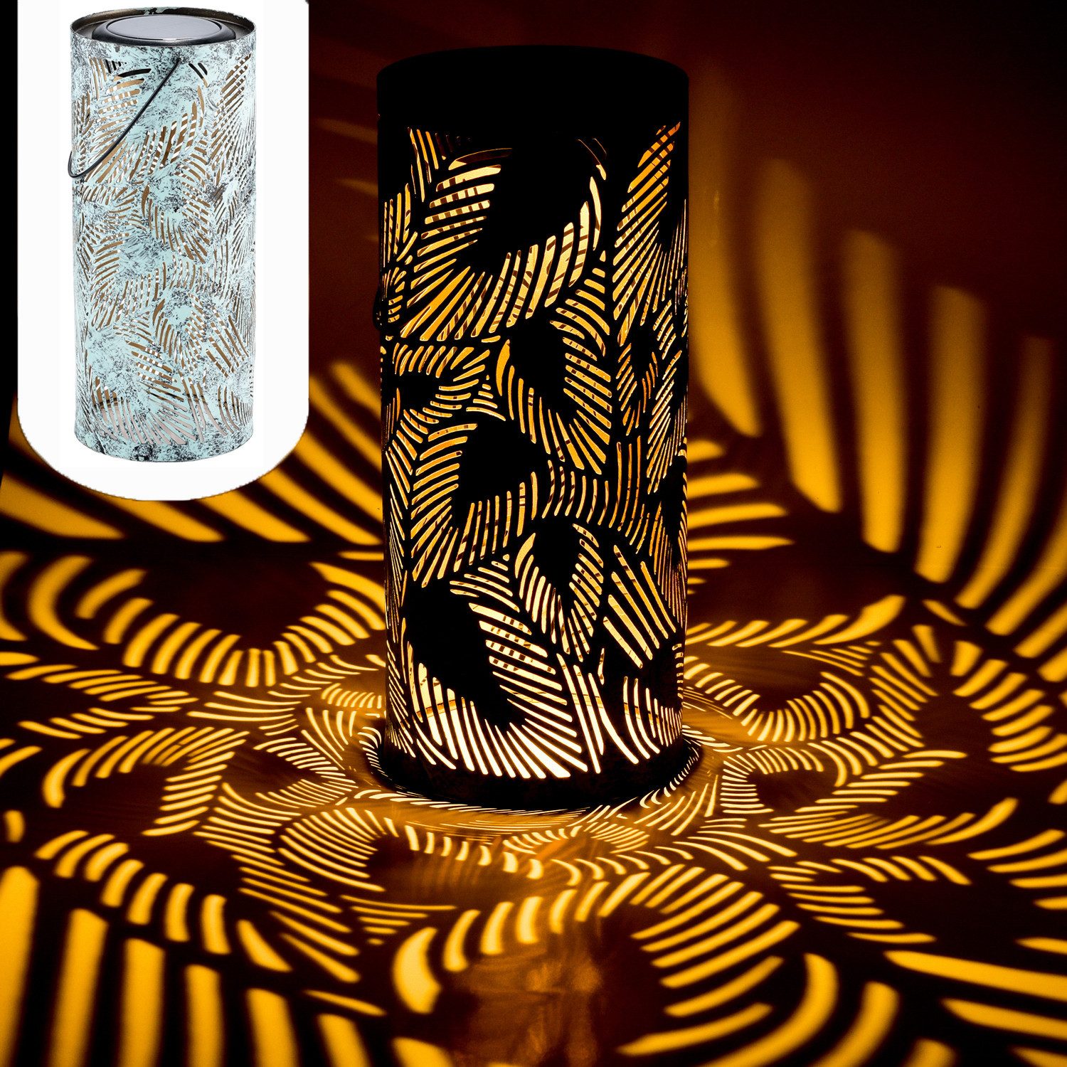 Marrakesch Orient & Mediterran Interior LED Solarleuchte Vintage Solarlaterne Solar Laterne Windlicht Lampe Outdoor Hoja Grün, LED fest integriert, Handarbeit