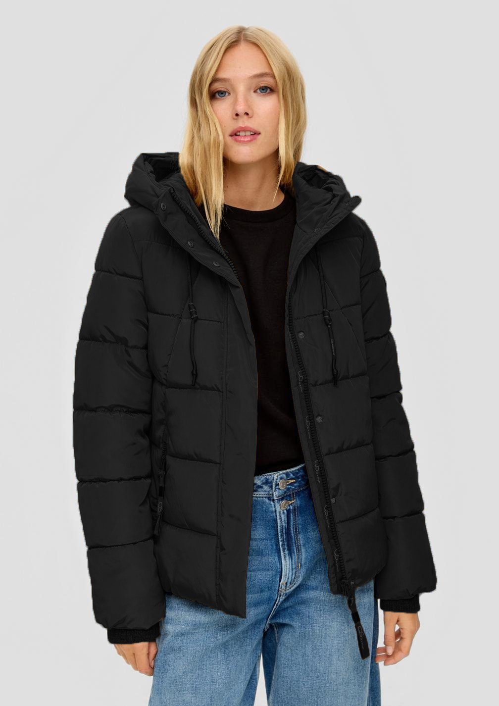 QS 1-St) Kapuze, Steppjacke mit Wattierung Steppjacke (1, Schwarz warme